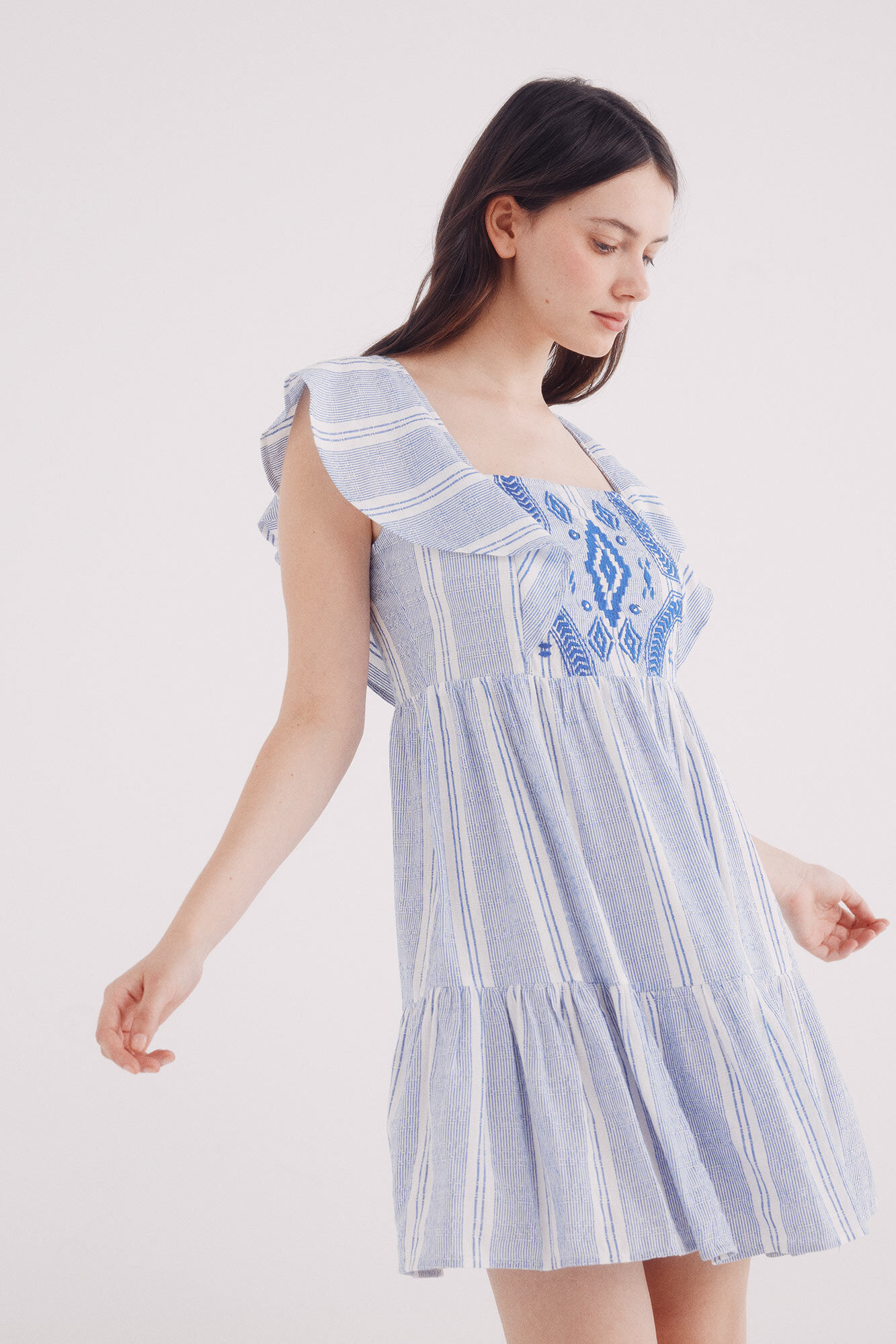 Springfield Vestido corto boho rayas azul