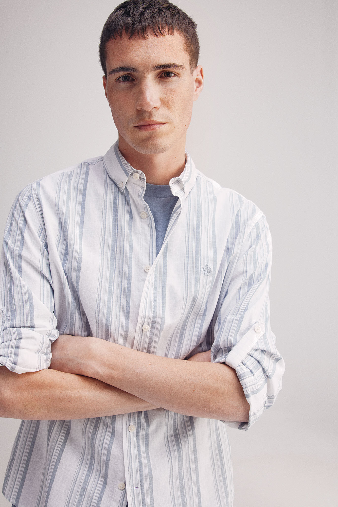 Springfield Camisa rayas algod&oacute;n slub azul