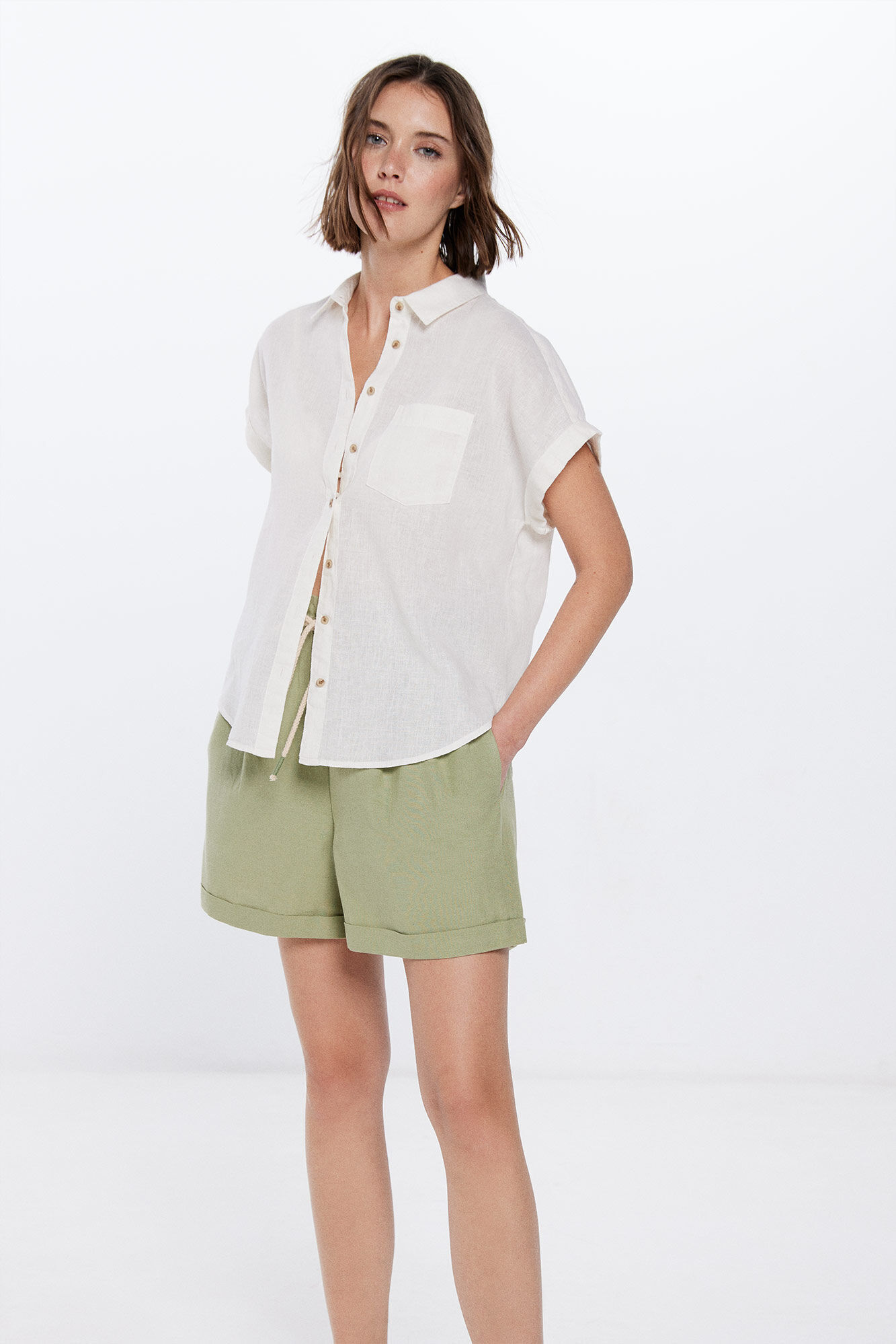 Springfield Blusa bolsillo M/C algod&oacute;n beige