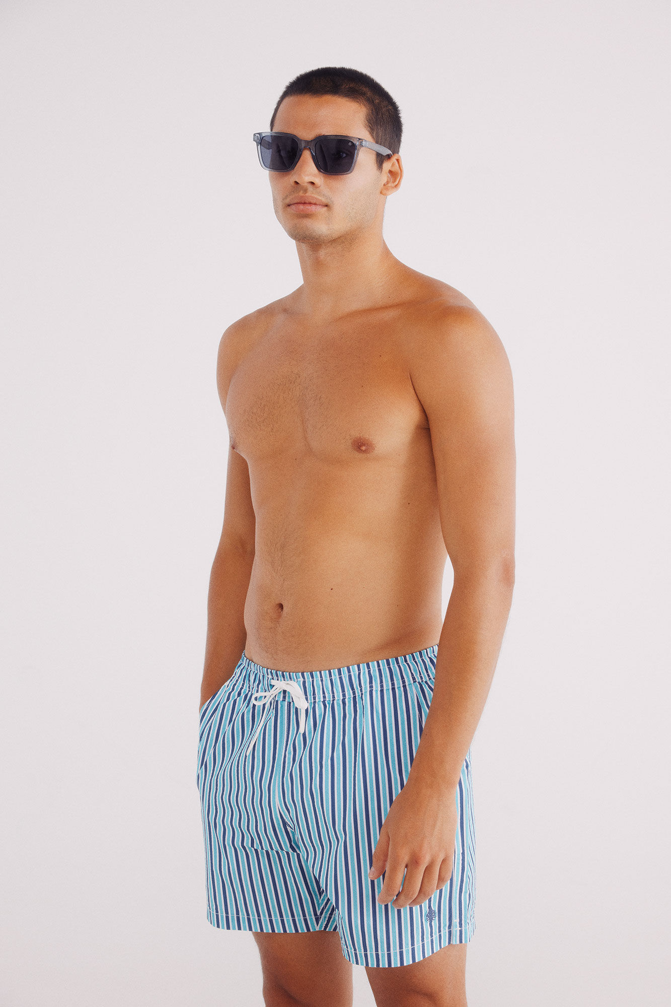 Springfield Ba&ntilde;ador seersucker estampado rayas azul
