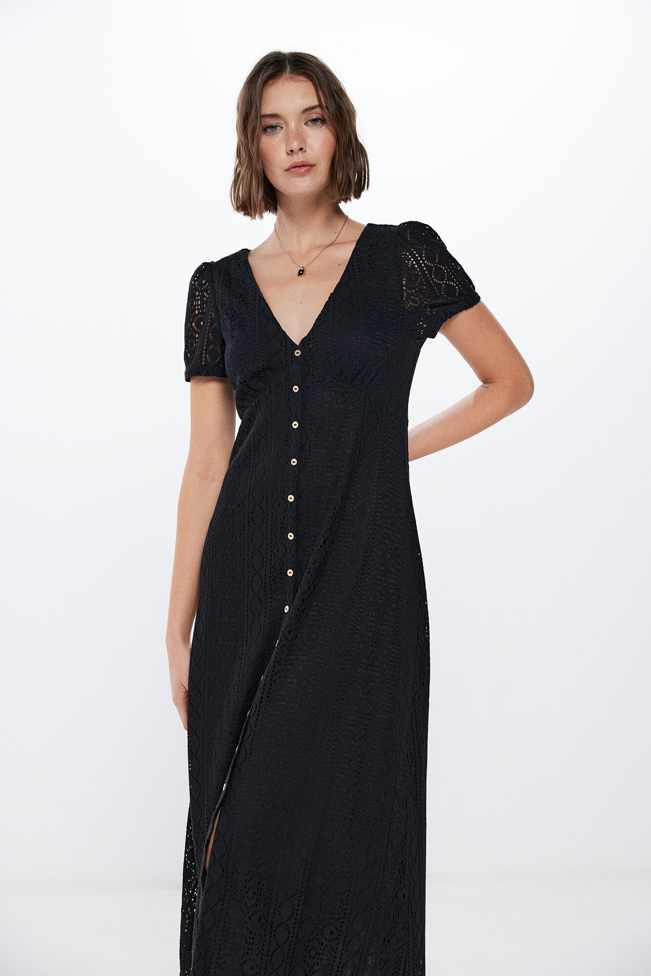 Springfield Vestido midi crochet botones negro