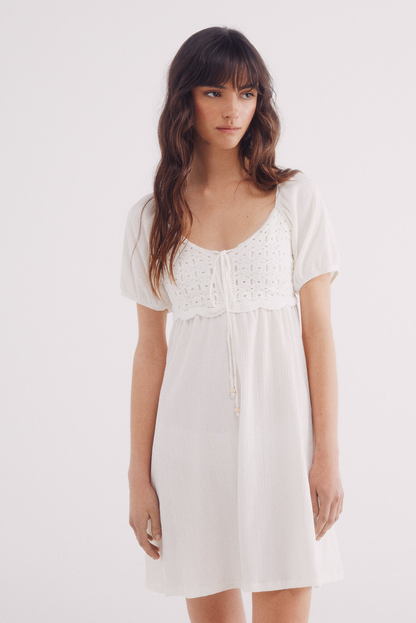 Springfield Vestido corto combinado crochet blanco