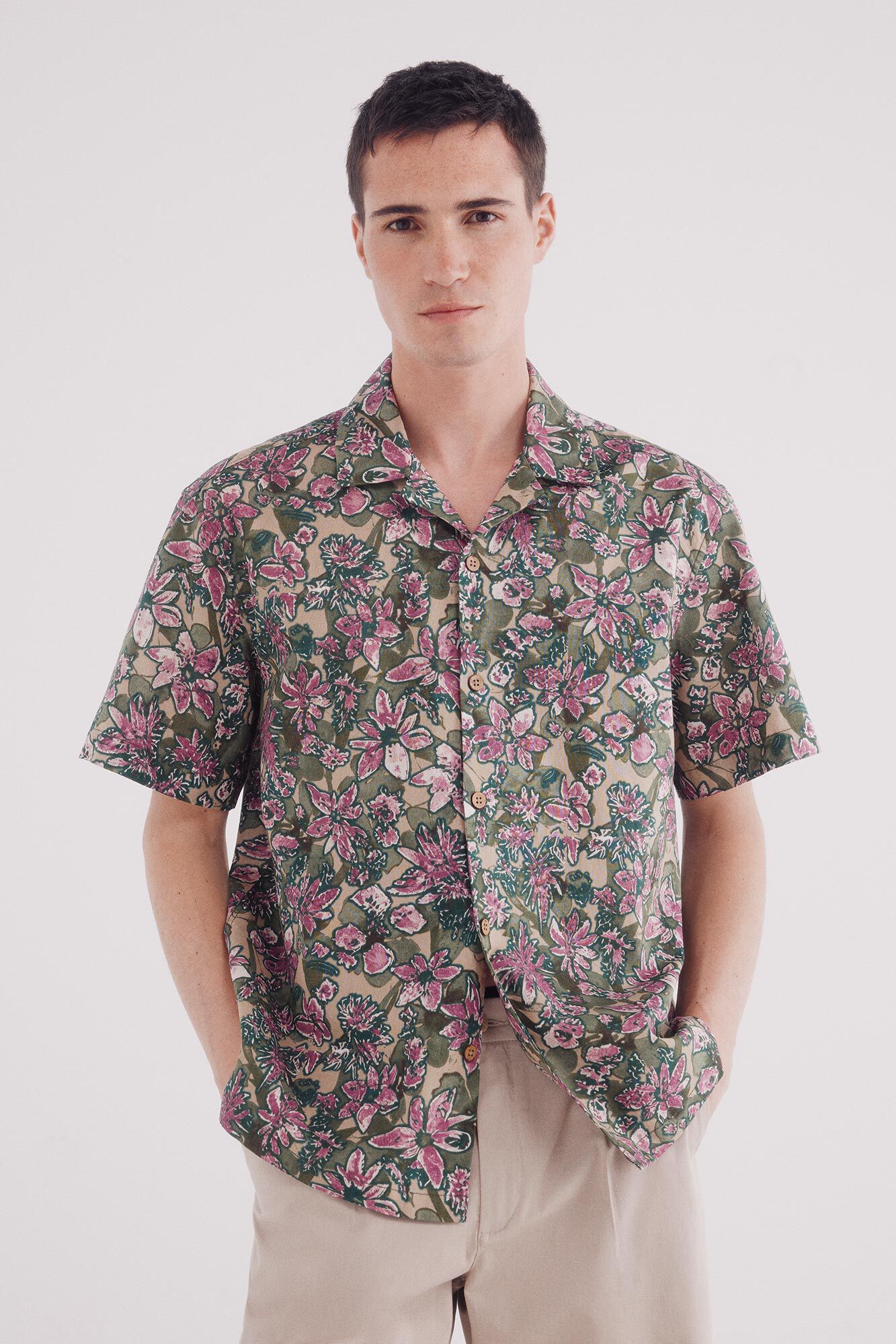 Springfield Camisa manga corta  lino estampada