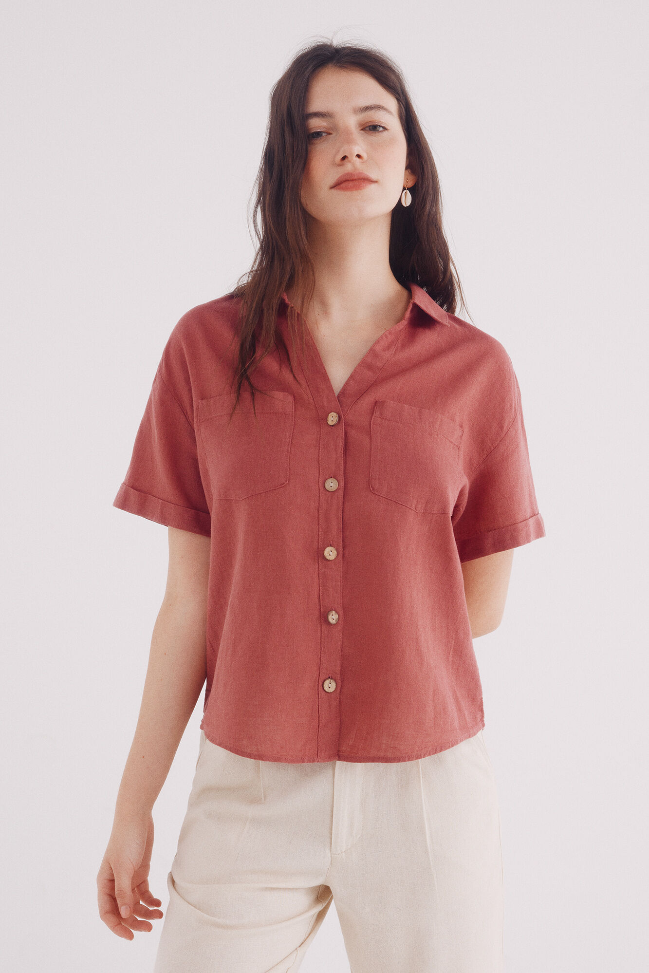 Springfield Camisa manga corta algod&oacute;n lino