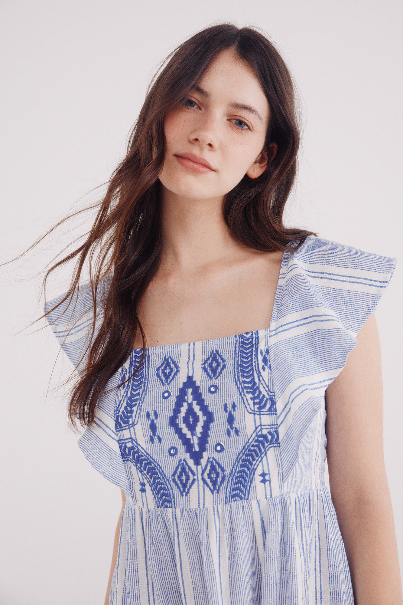 Springfield Vestido corto boho rayas azul