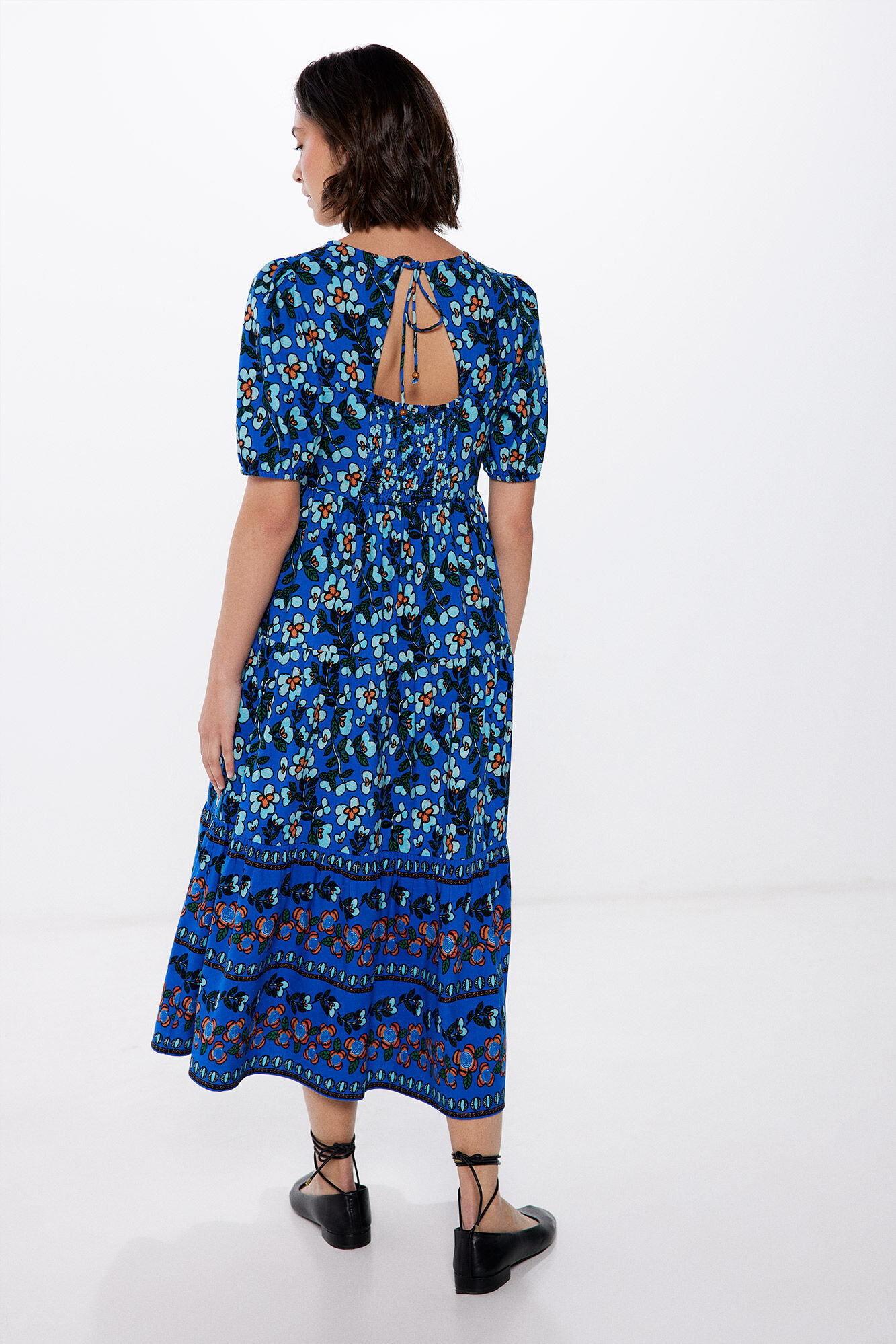 Springfield Vestido Midi Abertura Espalda Lino "Roots Studio" azul mezcla