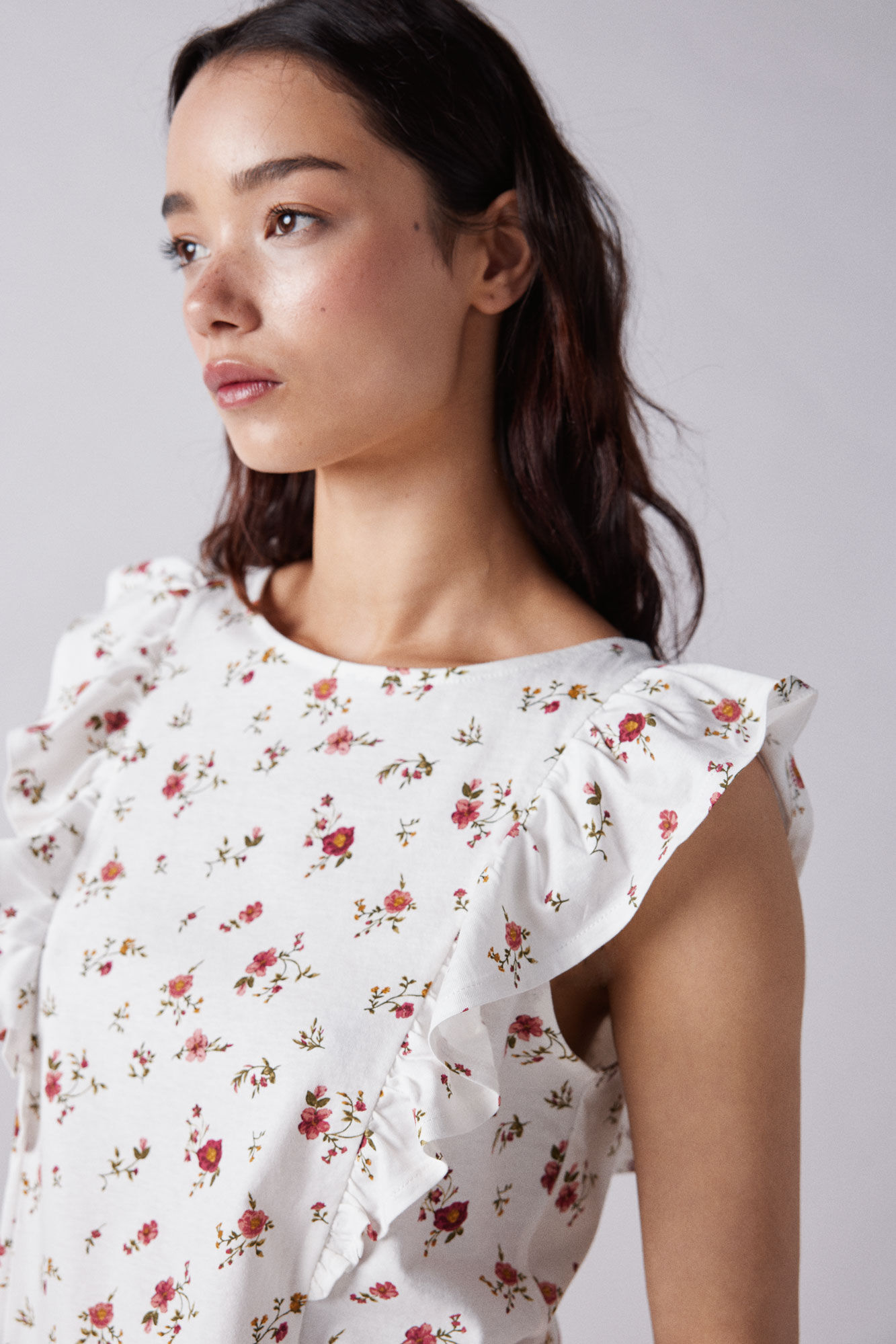 Springfield Playera estampada volantes laterales blanco