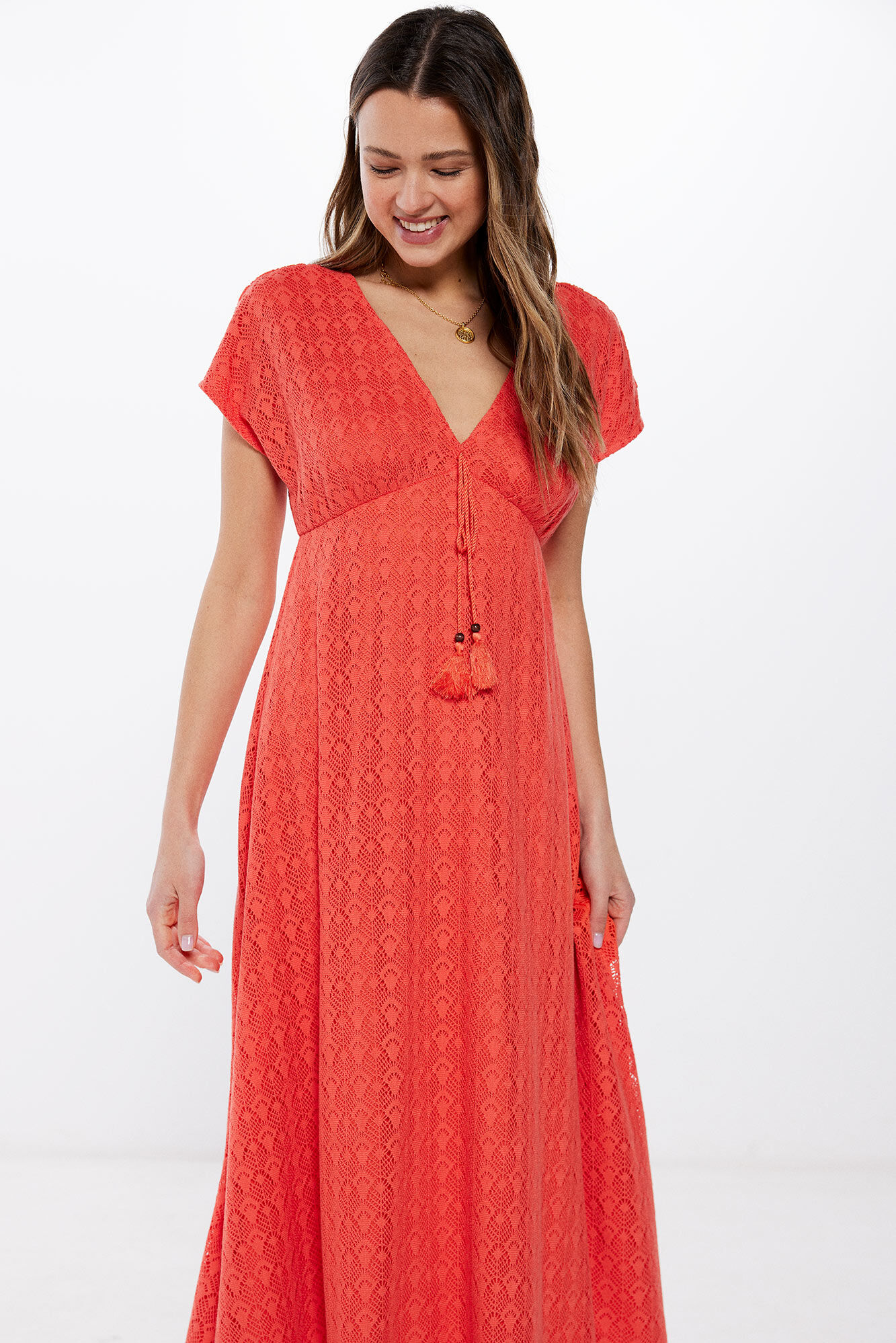 Springfield Vestido midi t&uacute;nica crochet naranja