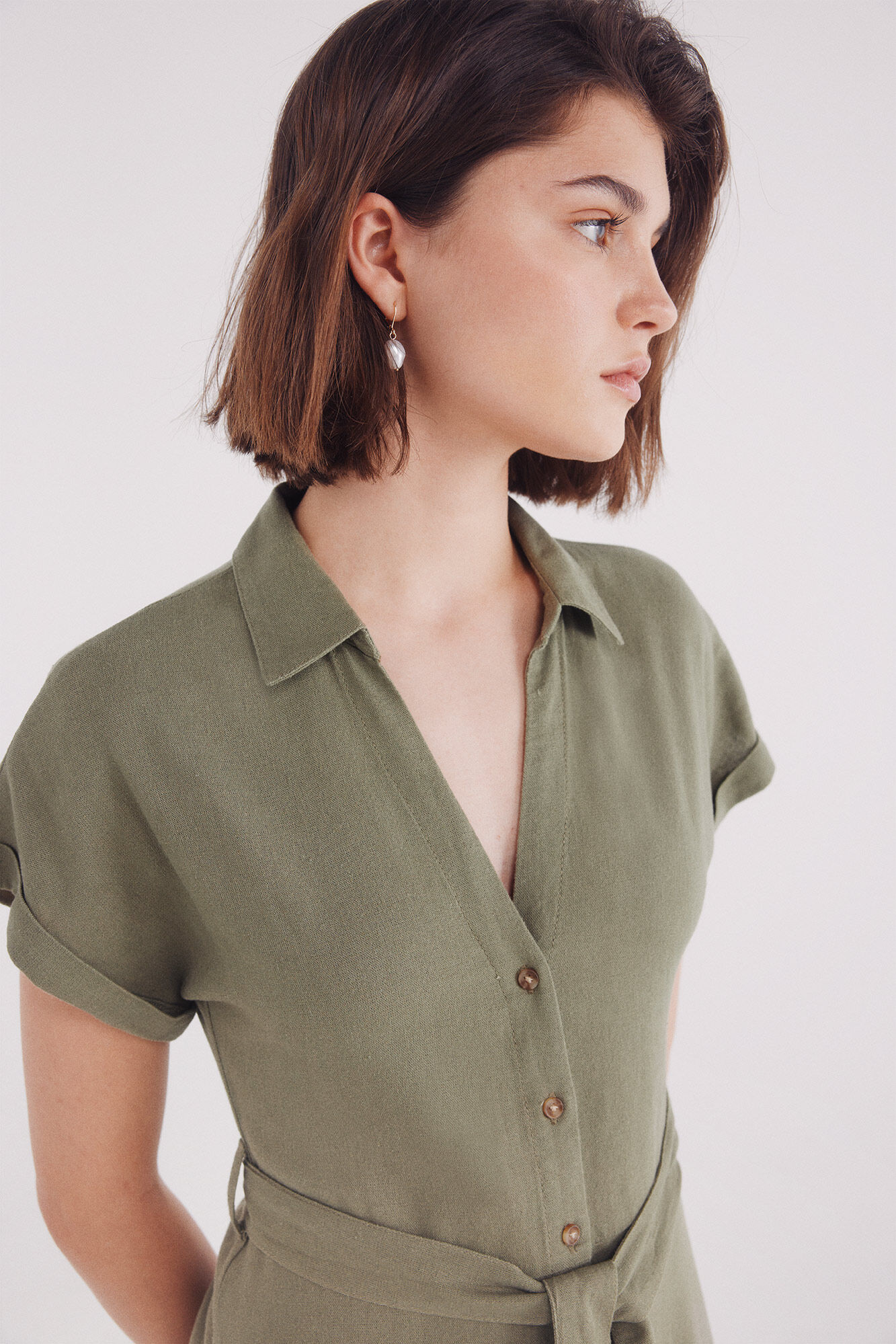 Springfield Vestido midi camisero cintur&oacute;n lino