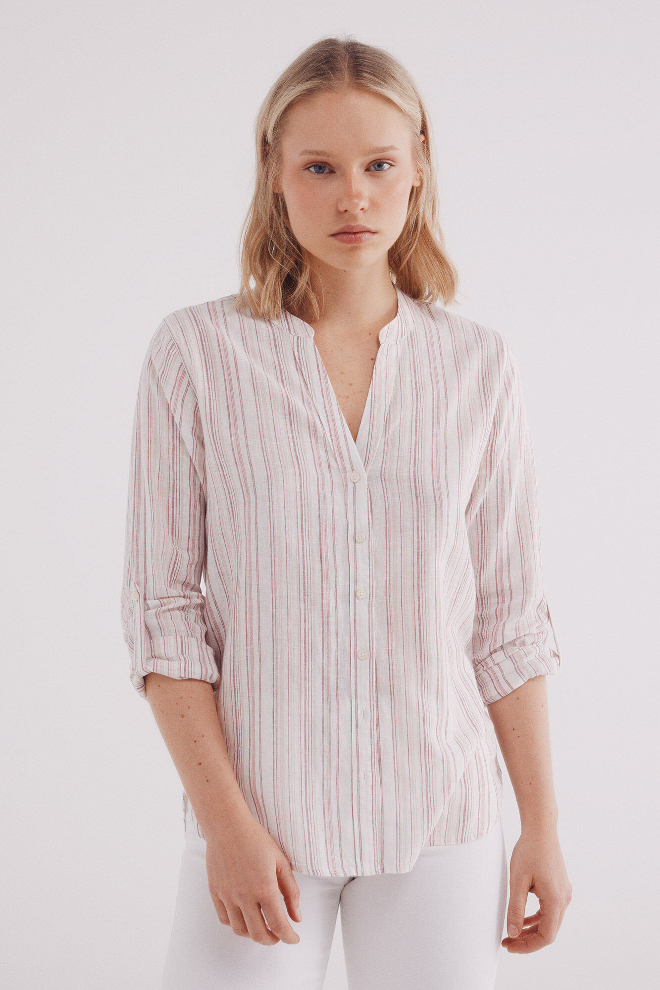Springfield Camisa cuello mao algod&oacute;n lino morado/lila