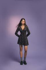 Springfield Vestido corto escote nudo estampado negro