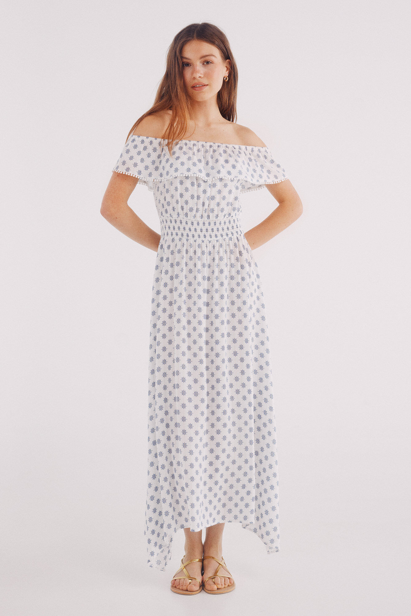 Springfield Vestido midi estampado &eacute;tnico caf&eacute;