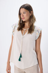 Springfield Blusa fluida bordados beige