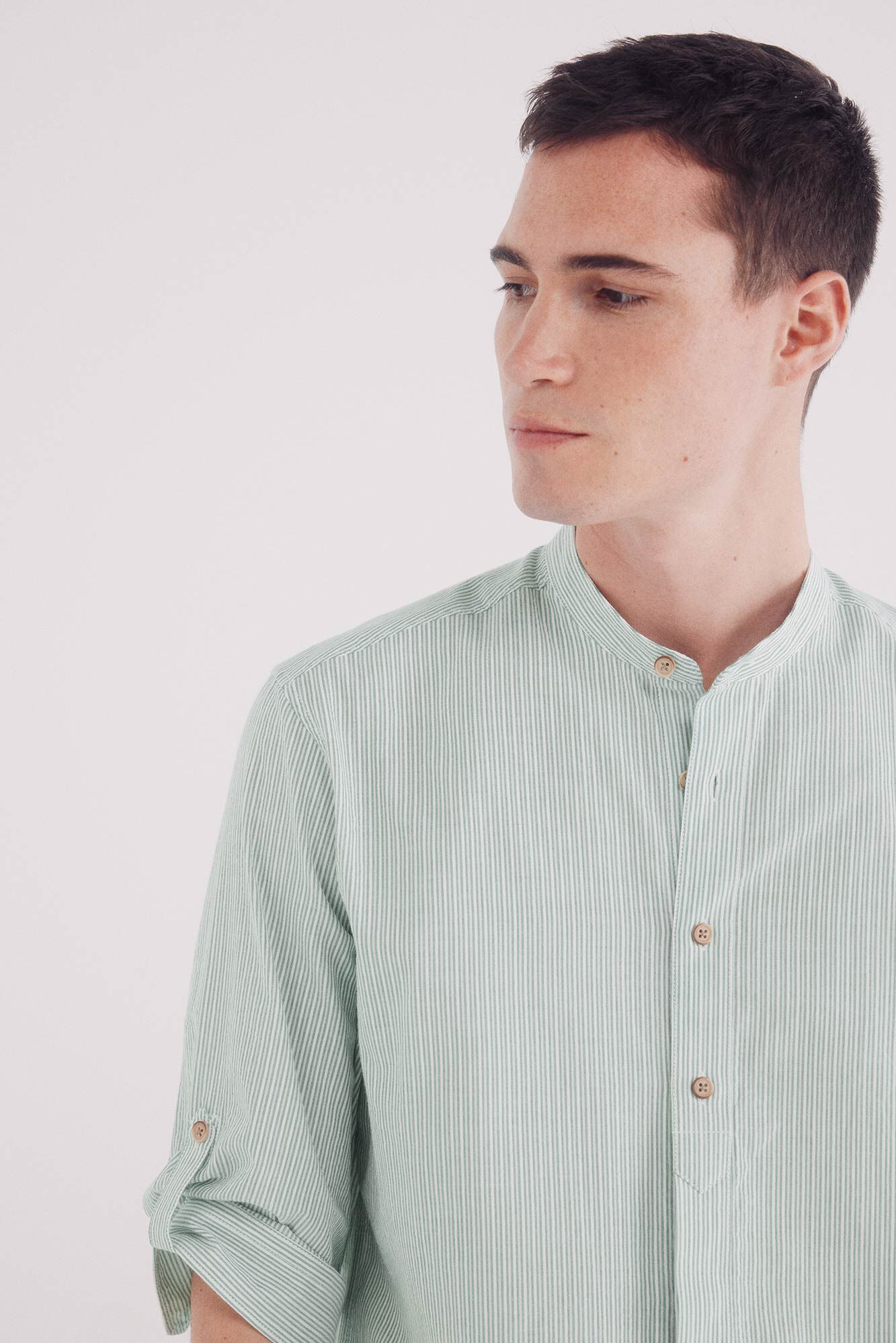 Springfield Camisa mao 3/4 seersucker rayas