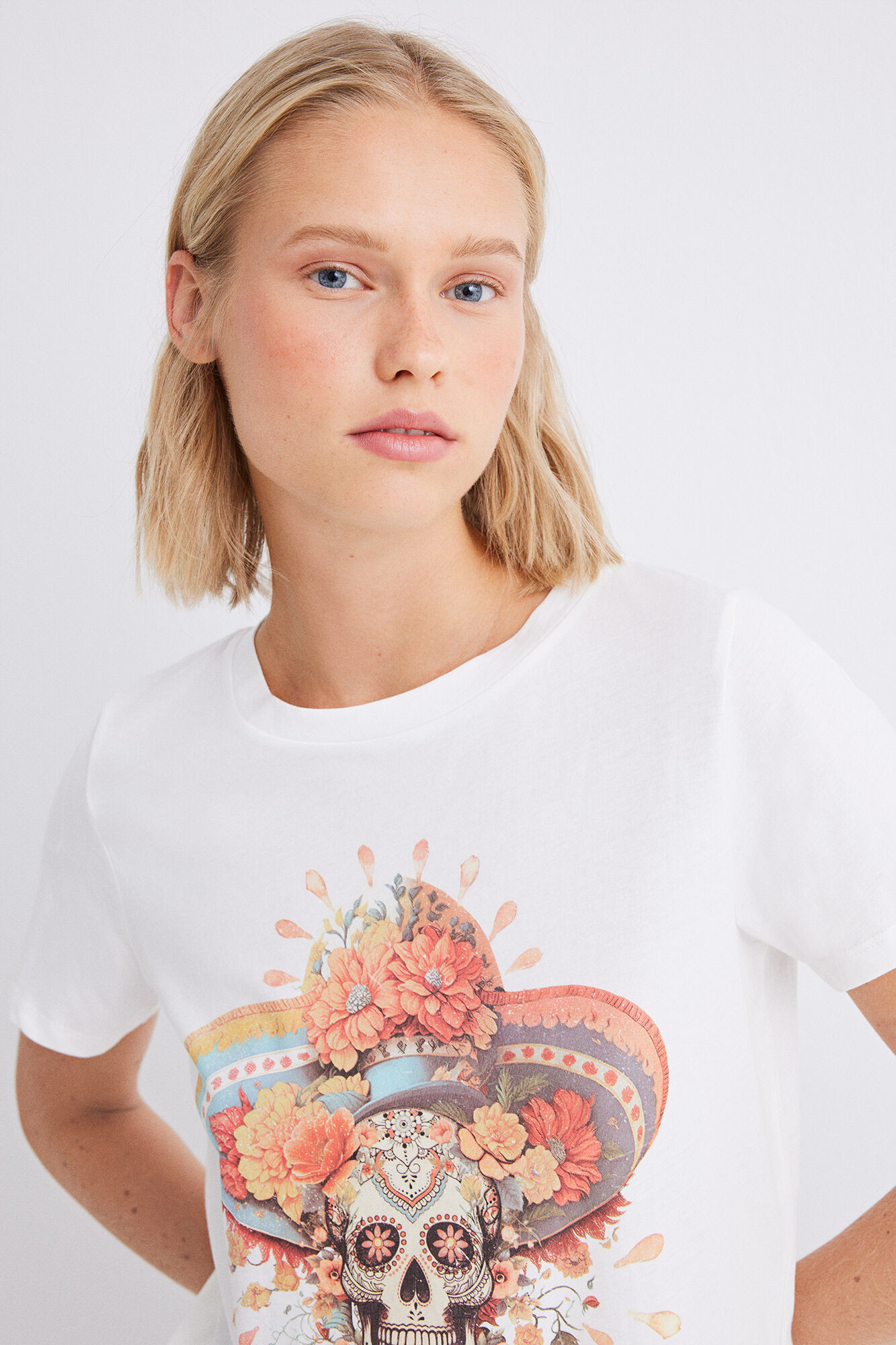 Springfield Playera gr&aacute;fica "D&iacute;a de muertos" blanco