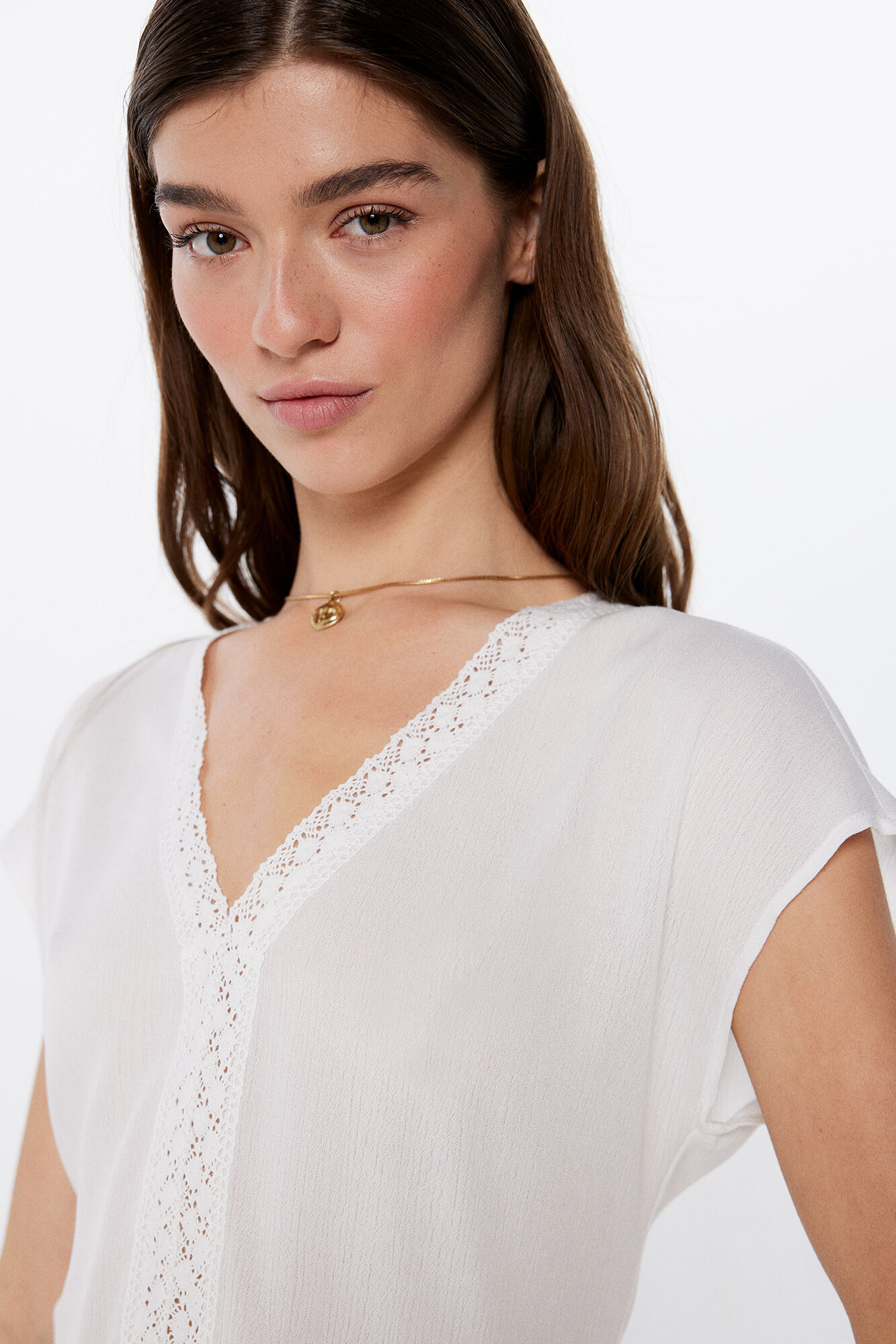 Springfield Blusa Bambula Lace Escote estampado