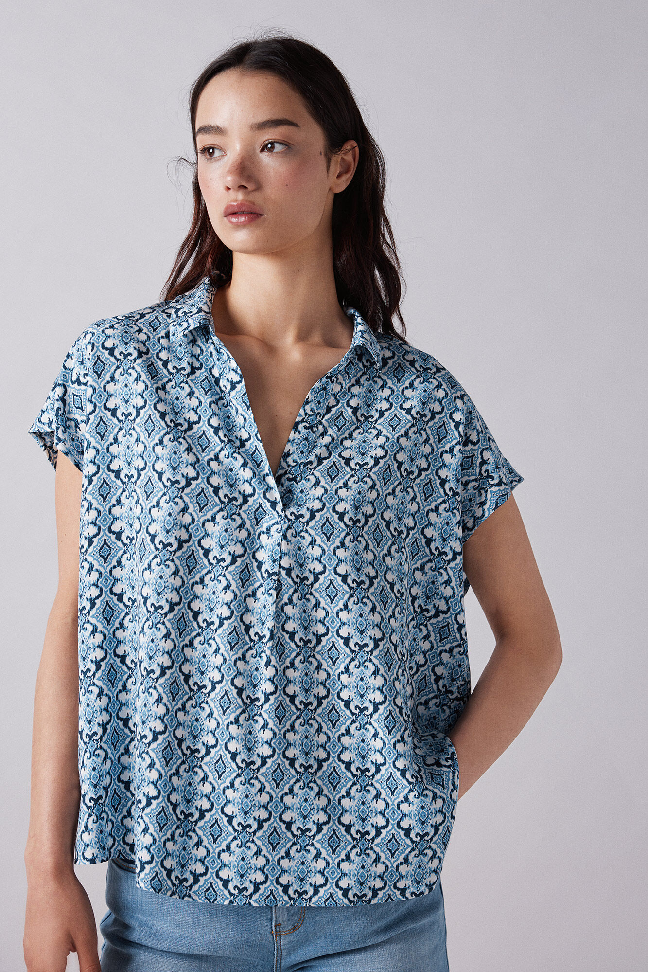 Springfield Blusa polera estampada