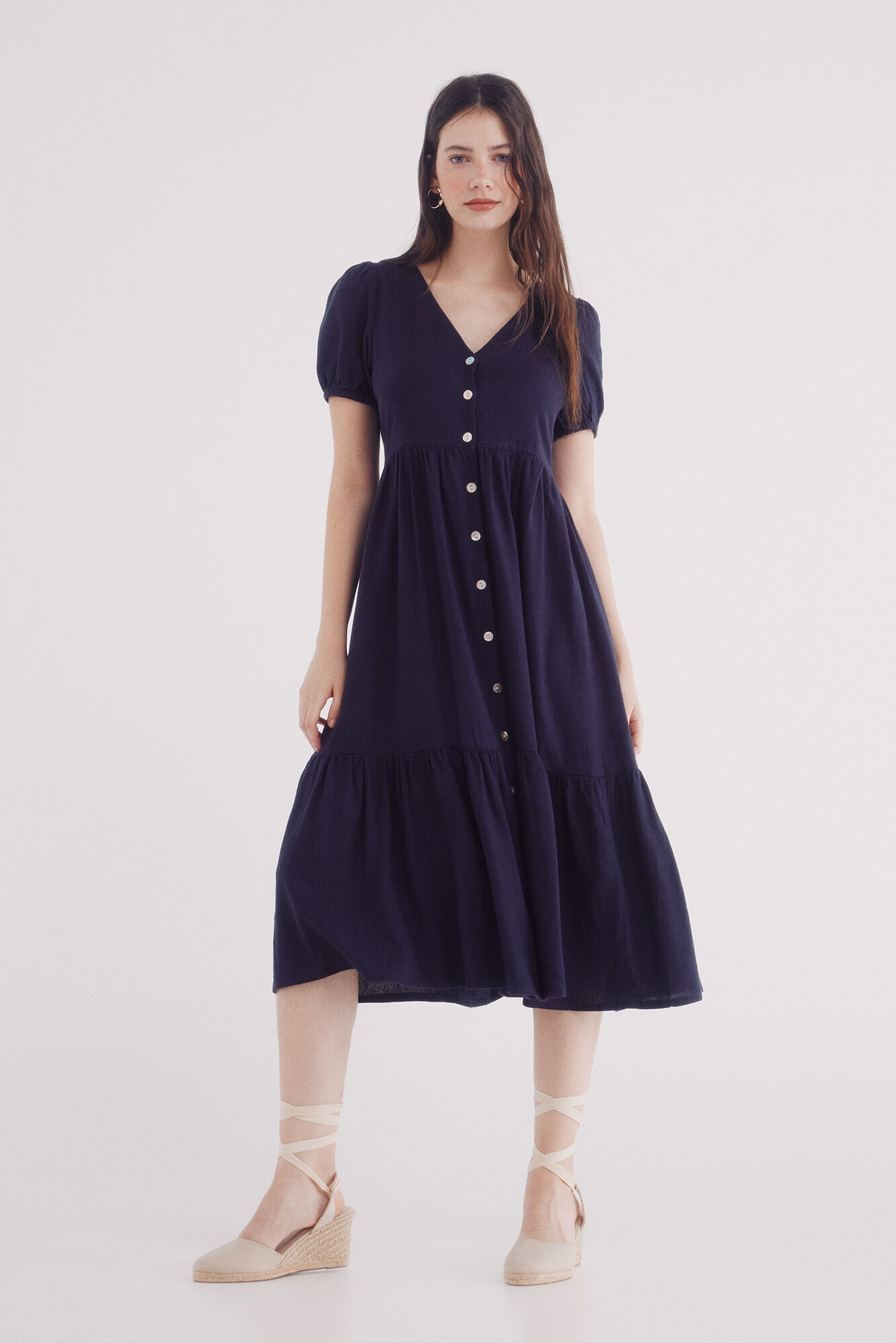 Springfield Vestido midi camisero lino