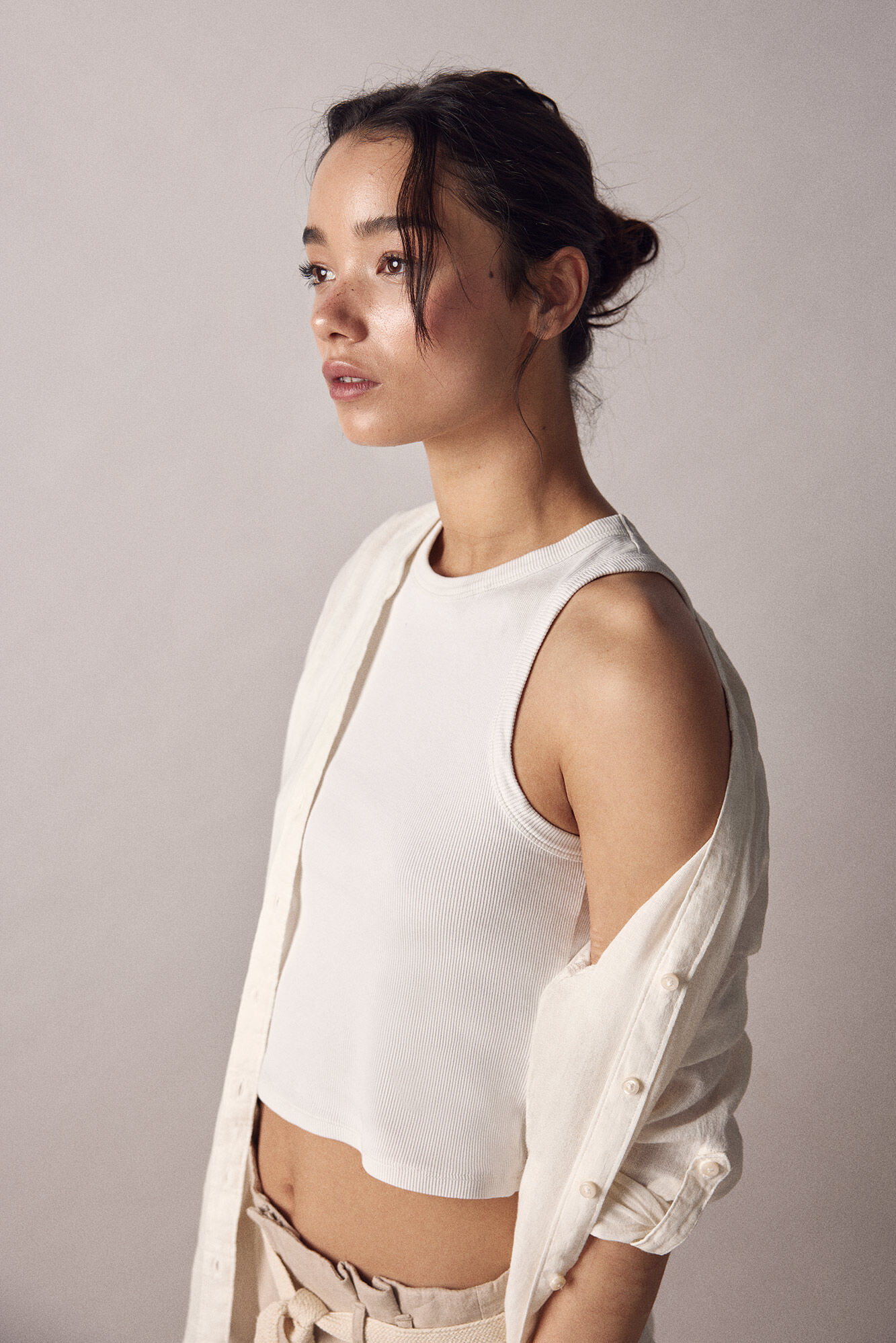 Springfield Blusa cuello mao algod&oacute;n lino natural