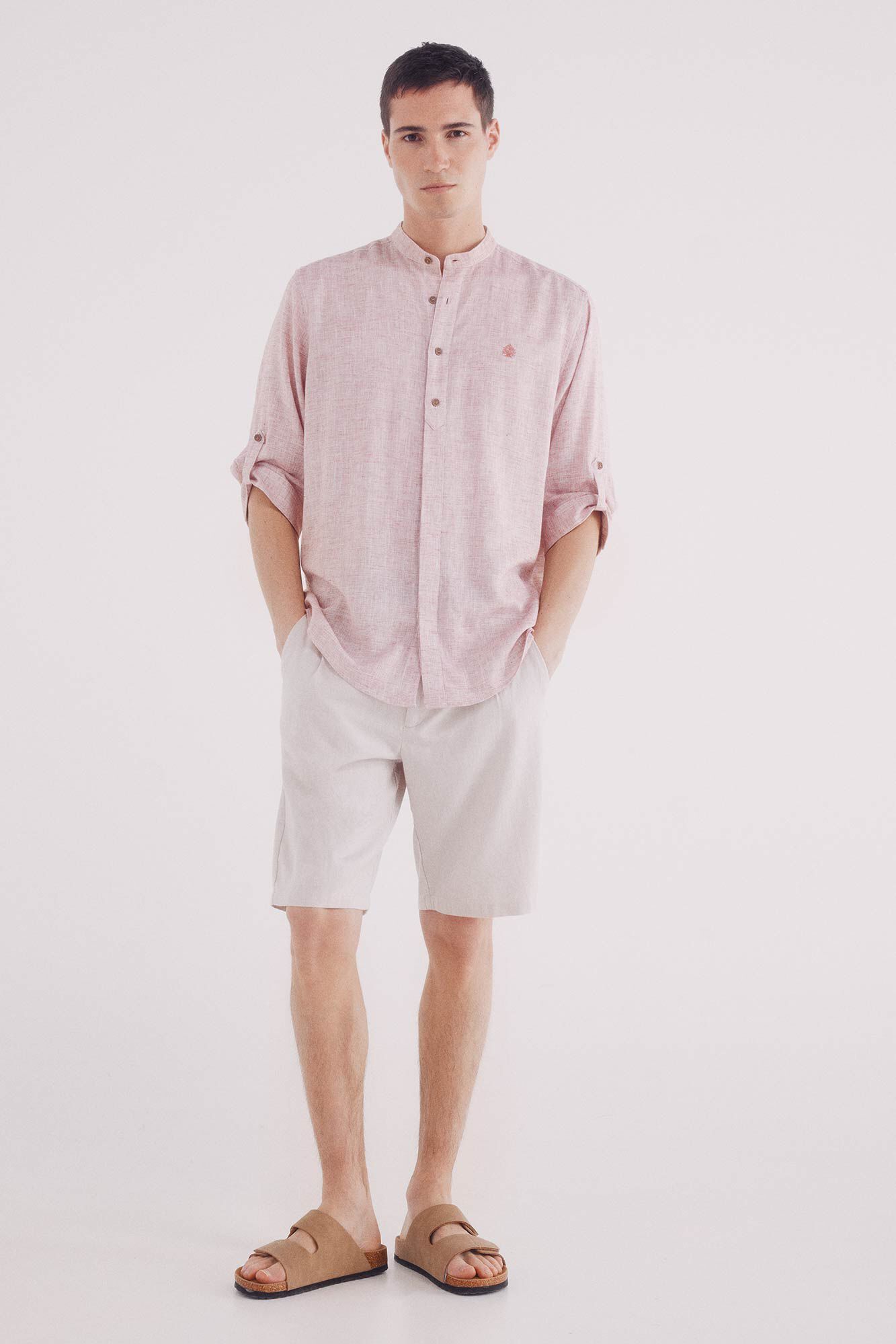 Springfield Camisa mao 3/4 lino viscosa rojo