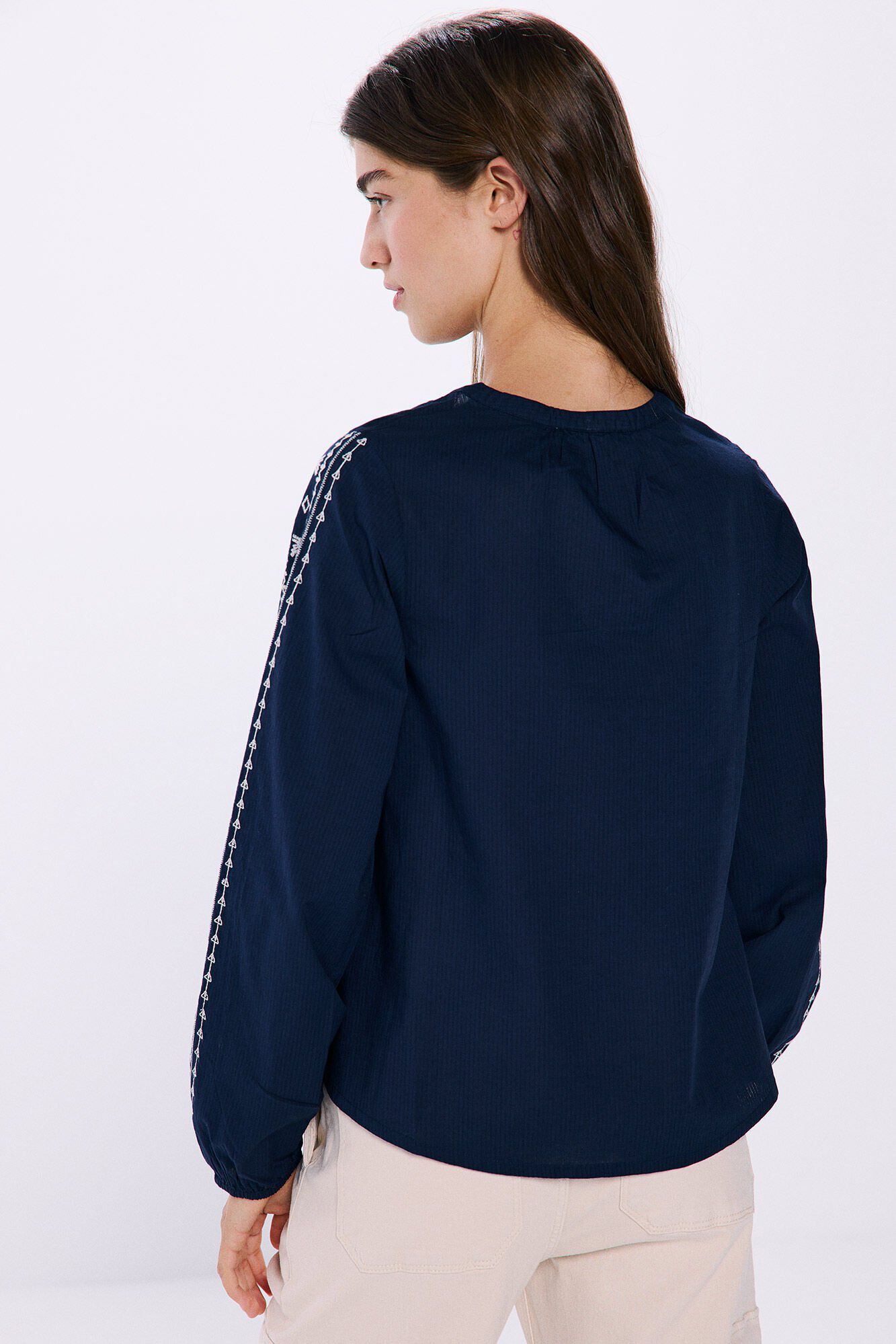 Springfield Blusa cenefas bordadas boho azulado