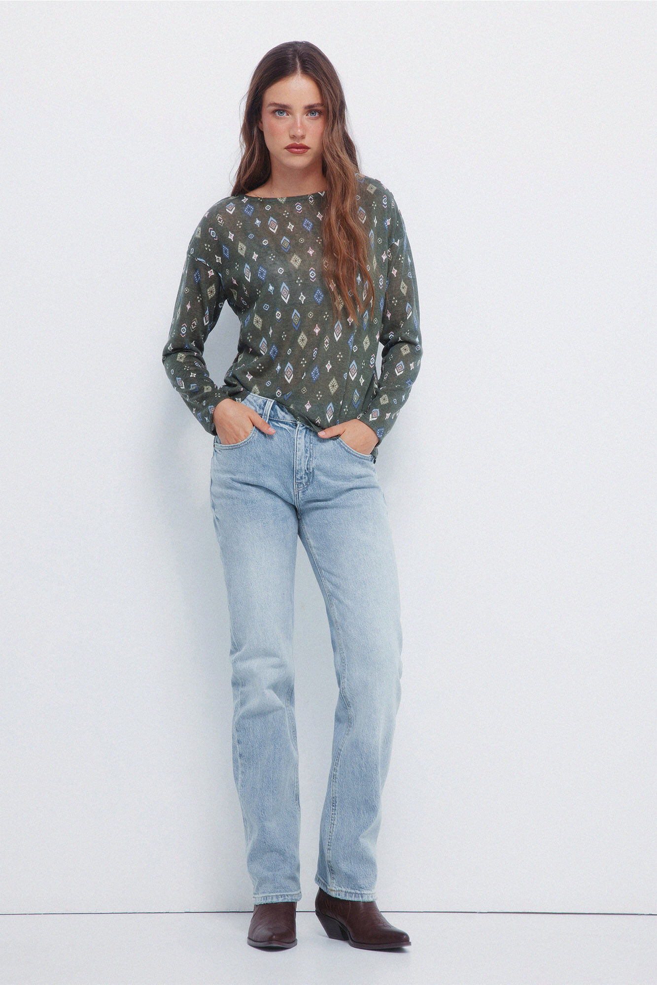 Springfield Playera estampada efecto lino khaki