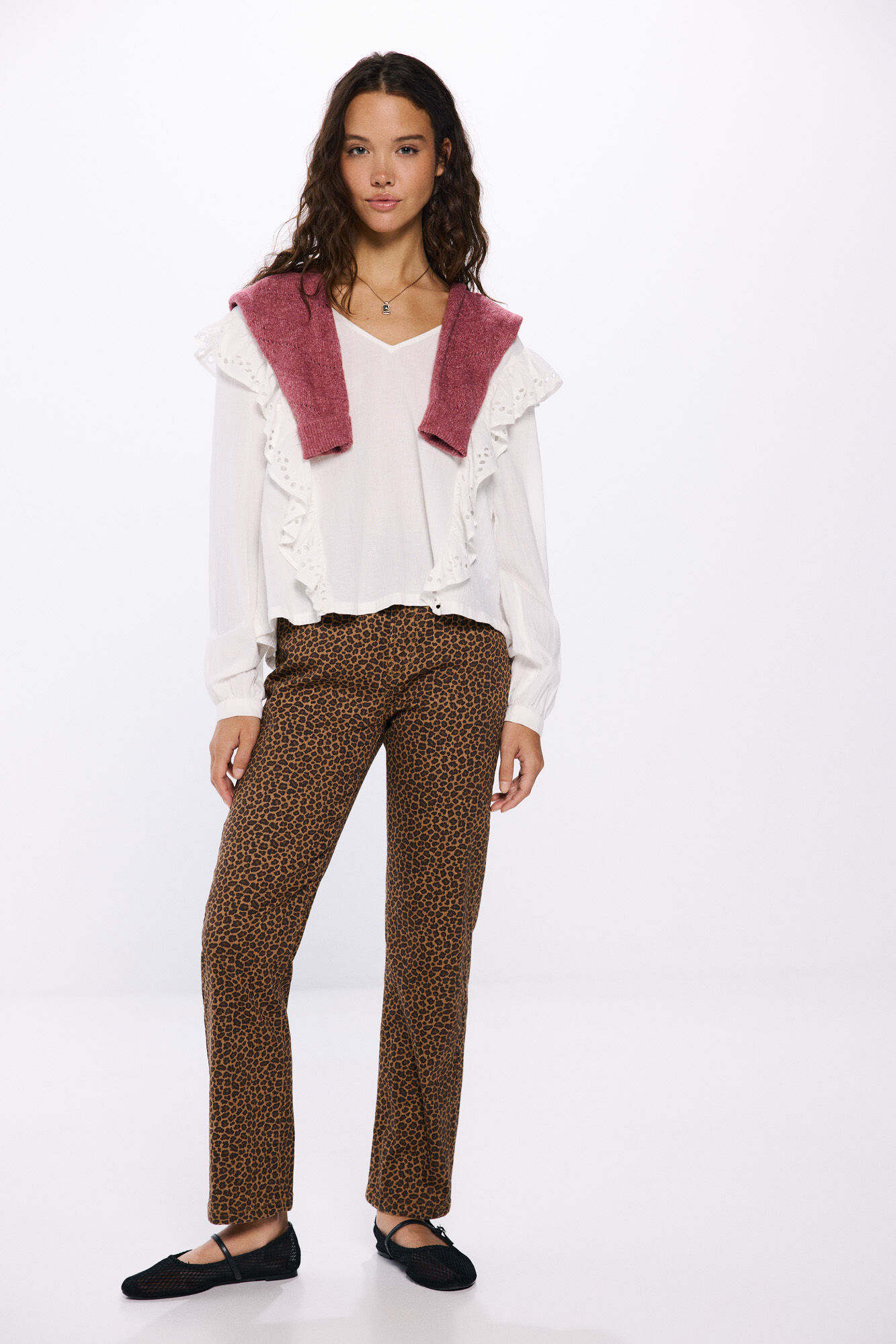 Springfield Blusa volantes schiffly blanco
