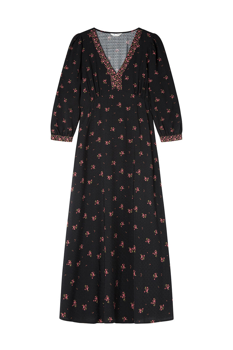 Springfield Vestido midi escote cenefa estampado negro