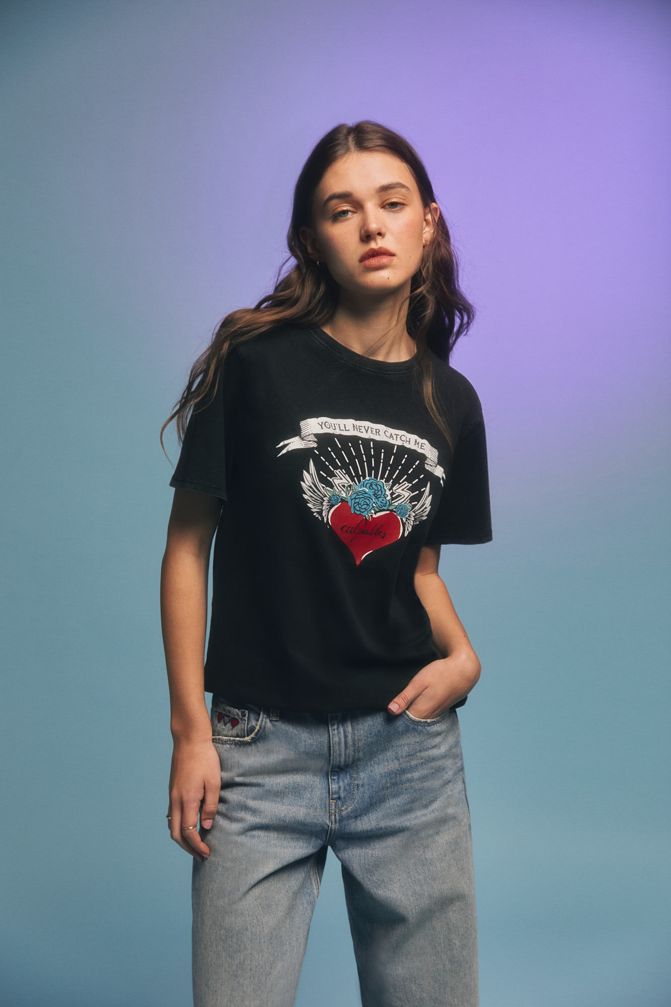 Springfield Playera "You&acute;ll never catch me" negro