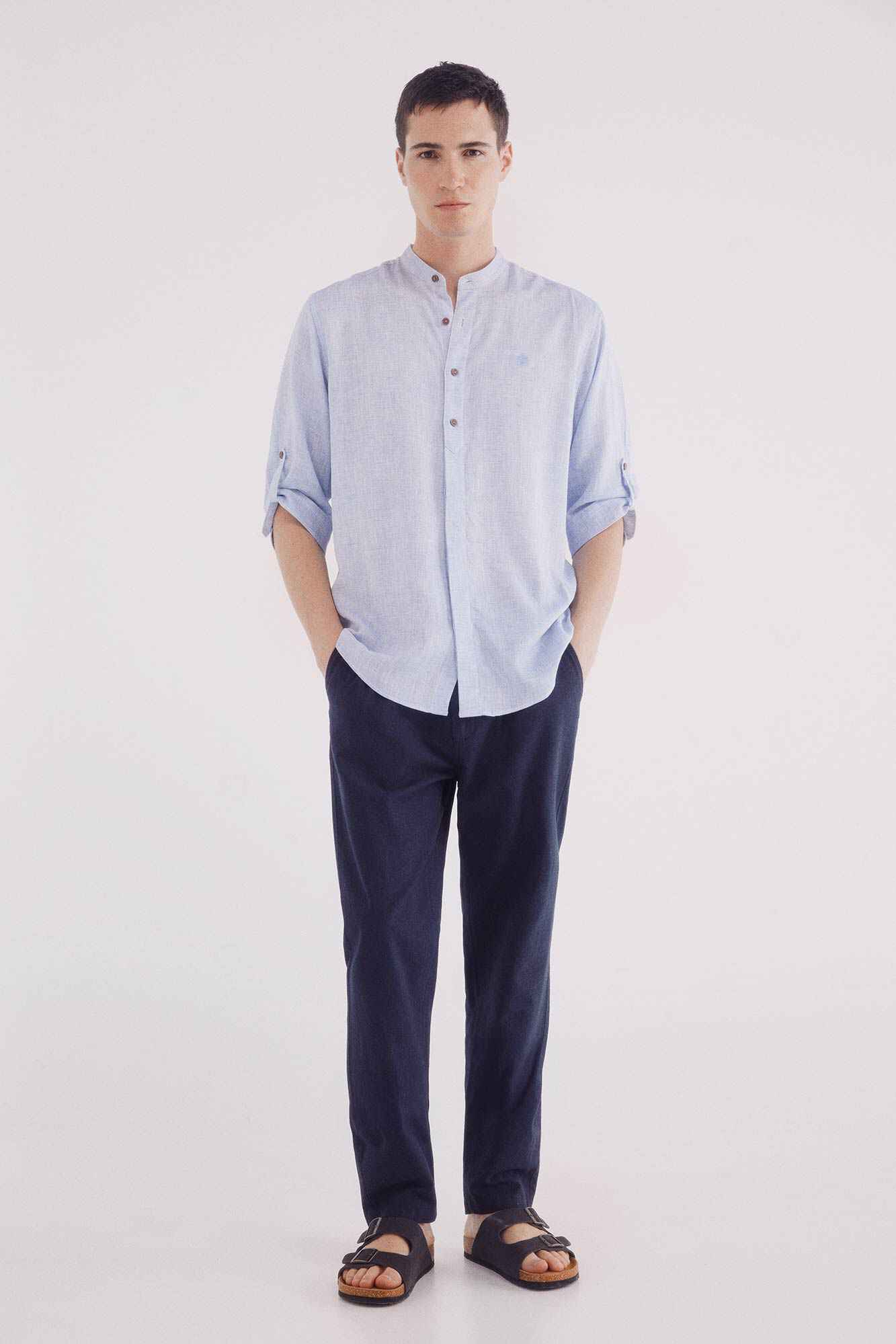 Springfield Camisa mao 3/4 lino viscosa azul
