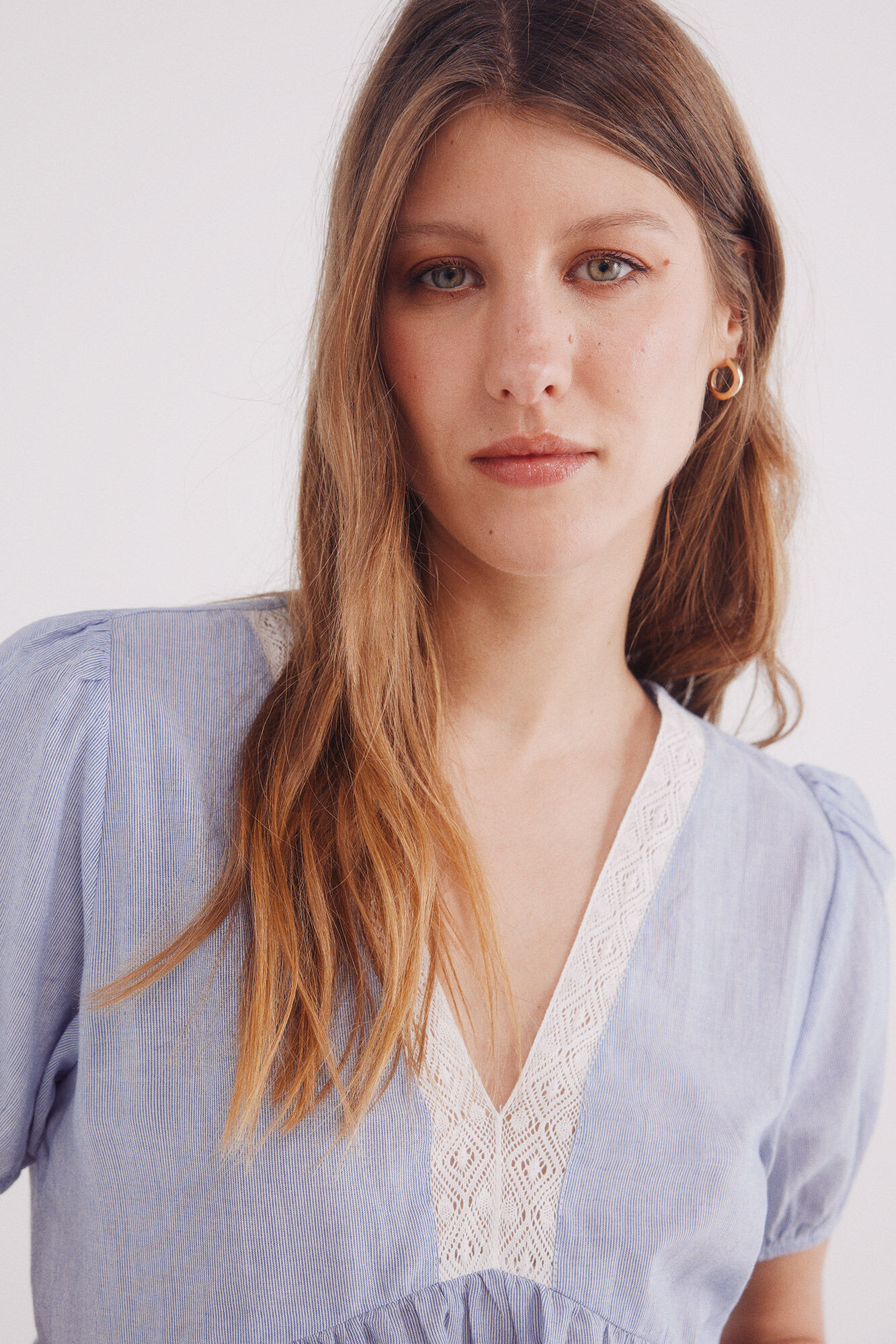 Springfield Blusa escote lace azul