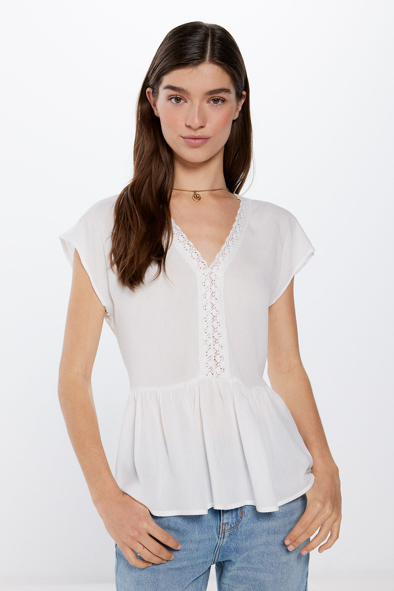 Springfield Blusa Bambula Lace Escote