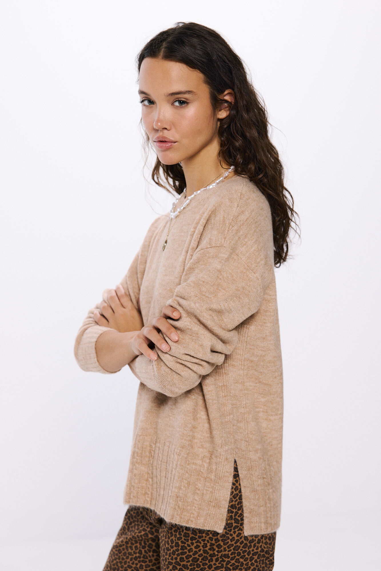Springfield Su&eacute;ter dobladillo rayas relieve beige
