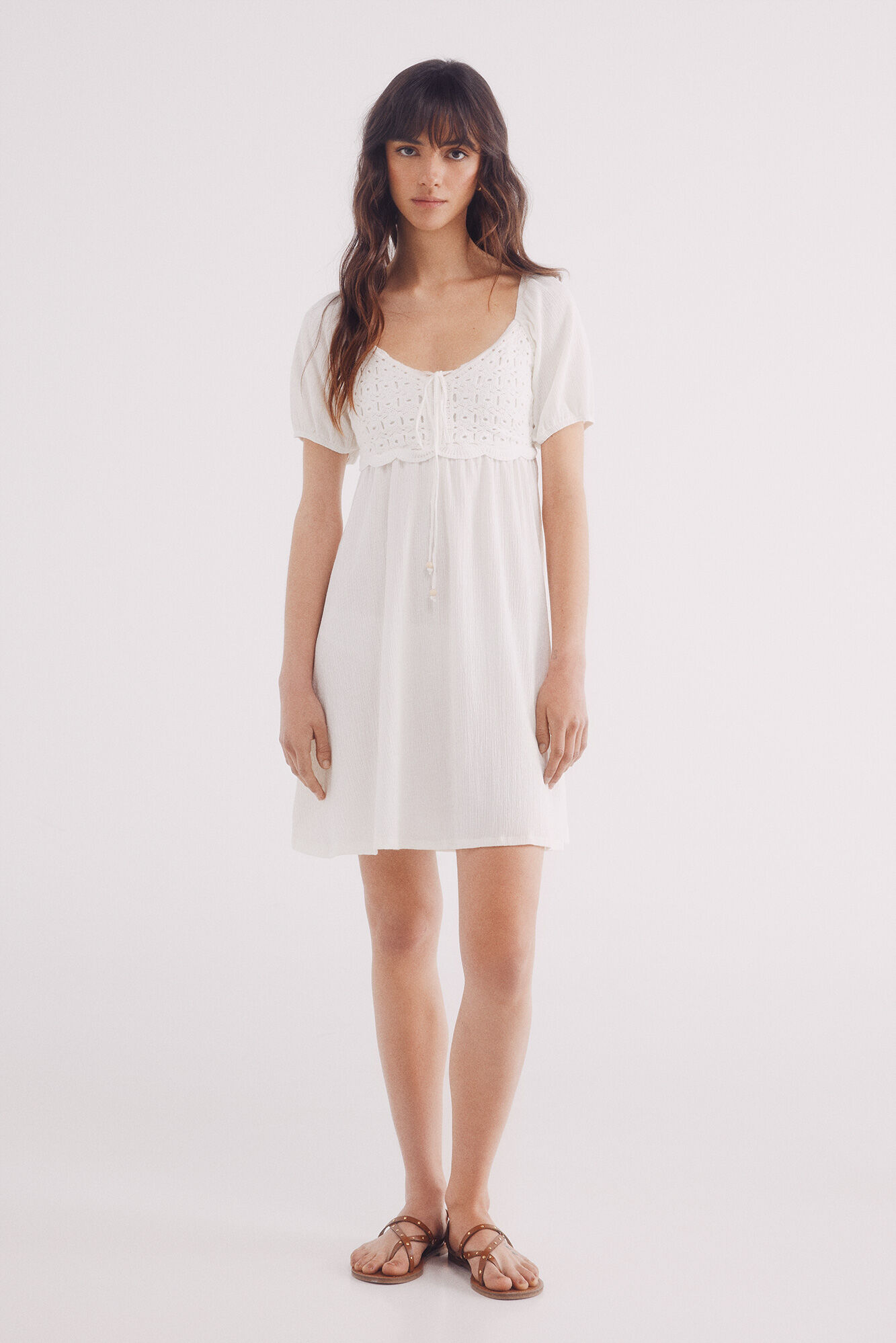 Springfield Vestido corto combinado crochet blanco