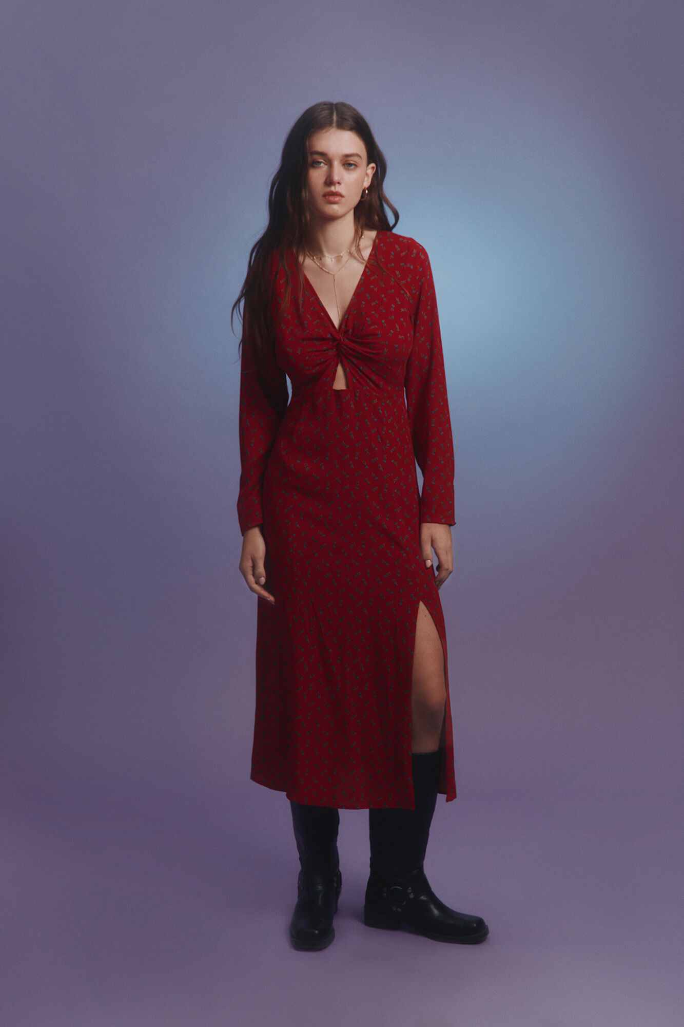 Springfield Vestido midi escote nudo estampado