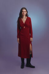 Springfield Vestido midi escote nudo estampado rojo