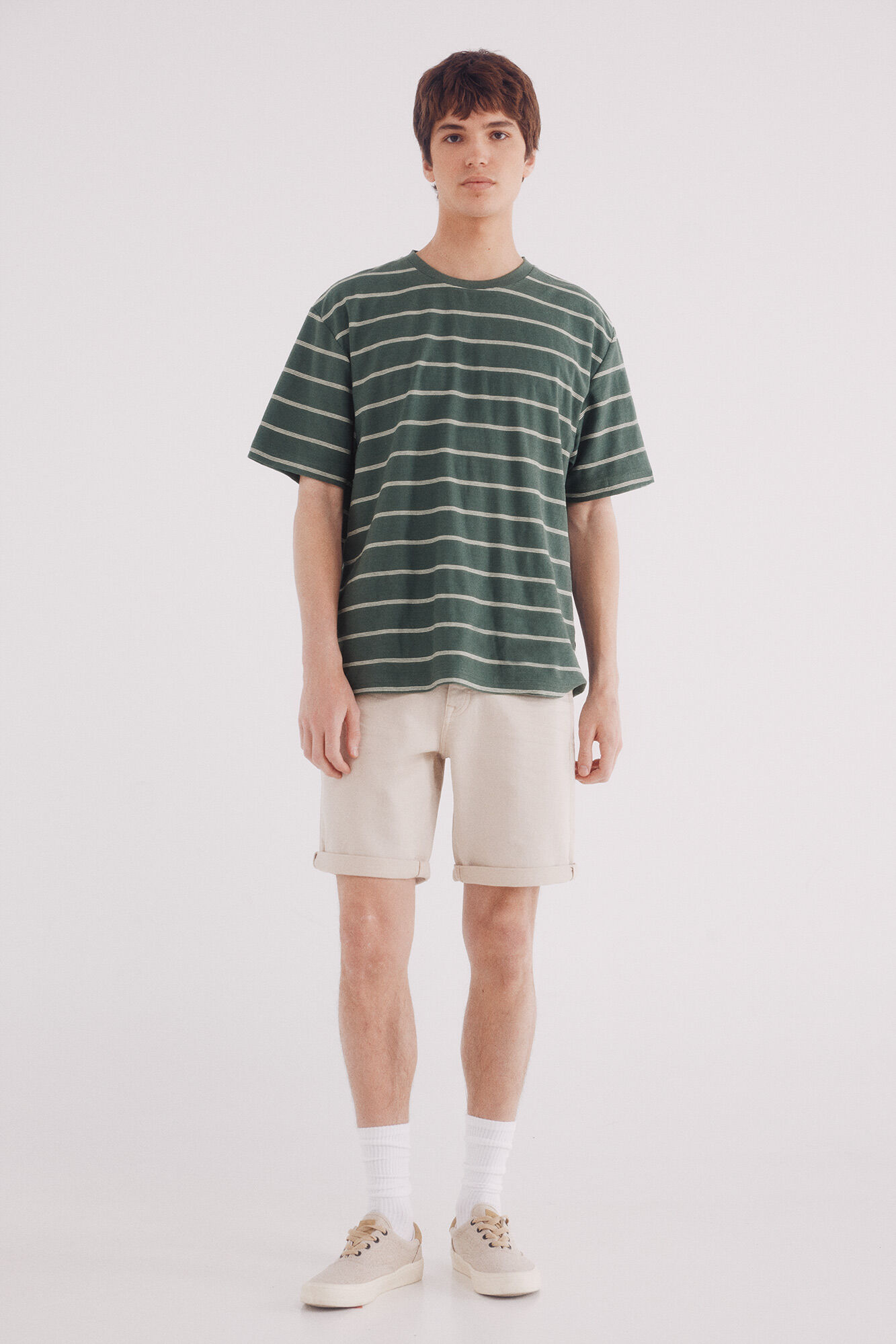 Springfield Playera algod&oacute;n slub rayas verde