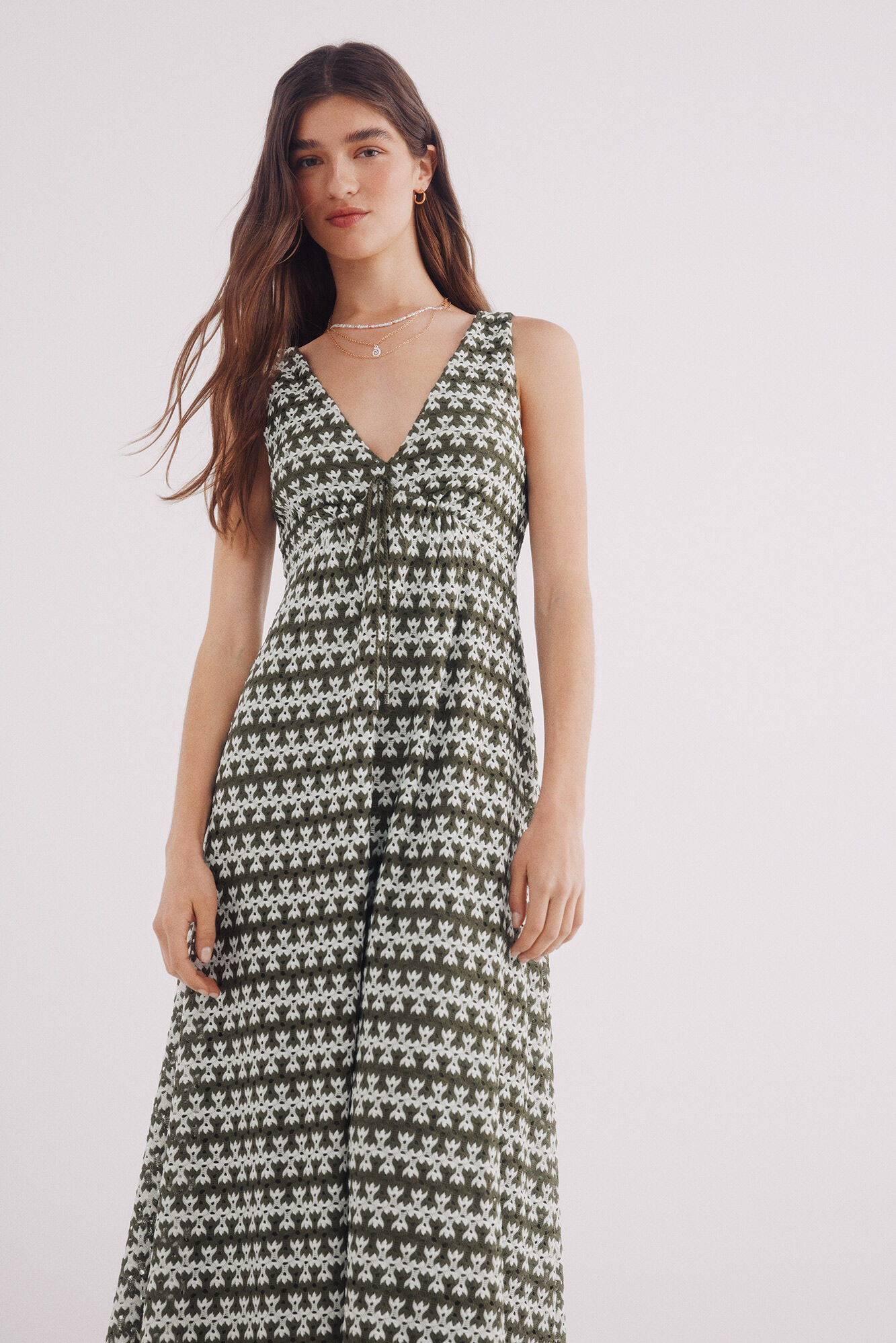 Springfield Vestido midi estructura bicolor verde