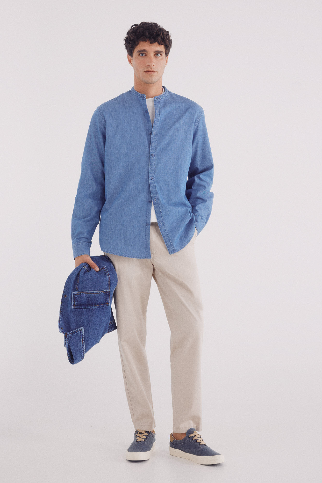 Springfield Camisa denim mao azul indigo