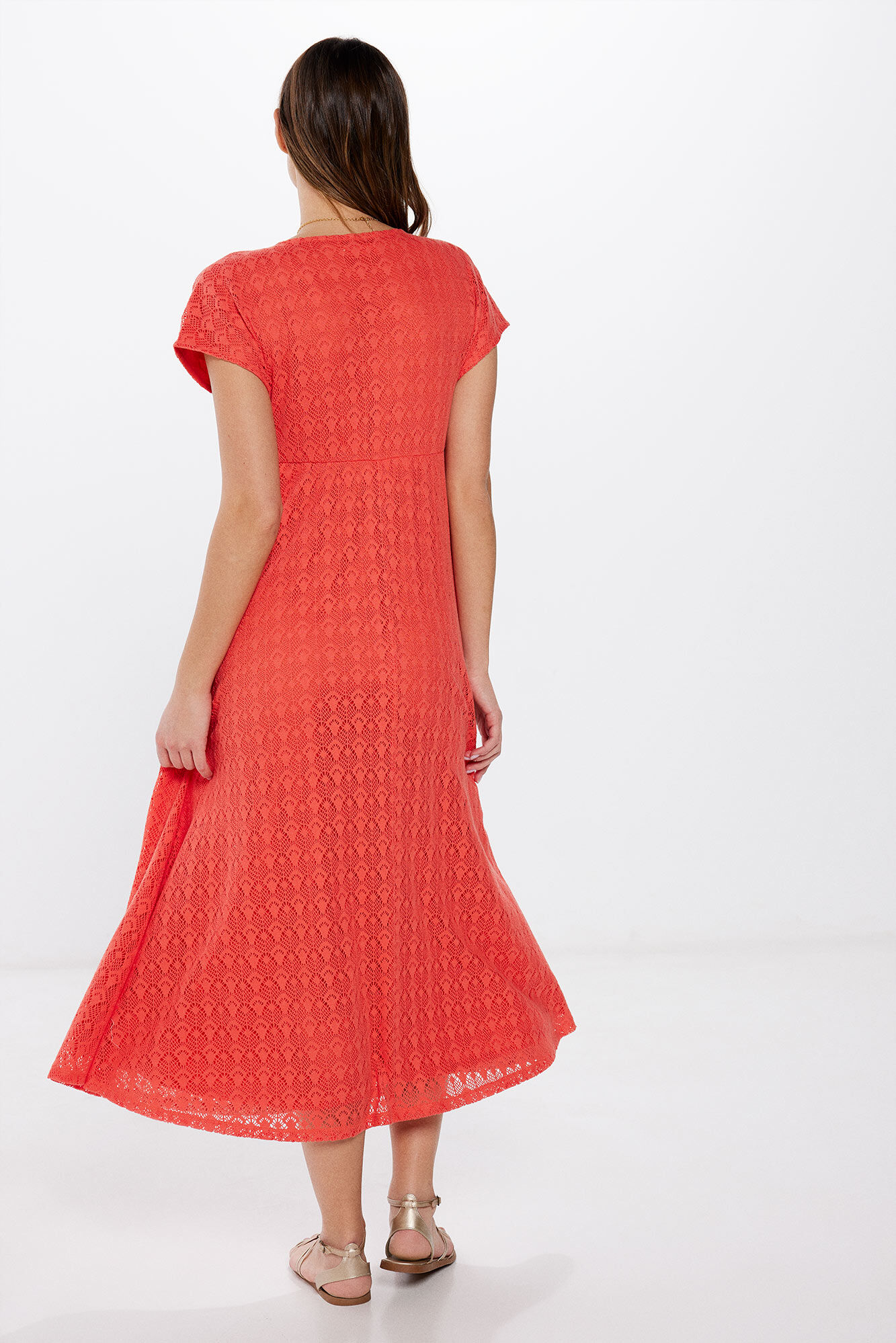Springfield Vestido midi t&uacute;nica crochet naranja