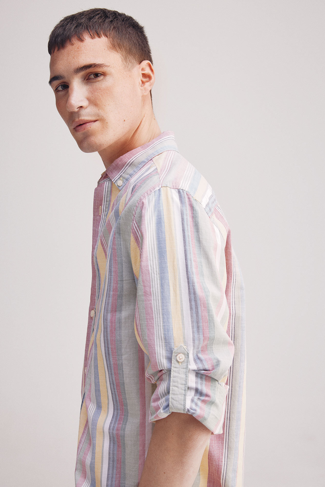 Springfield Camisa rayas algod&oacute;n slub amarillo