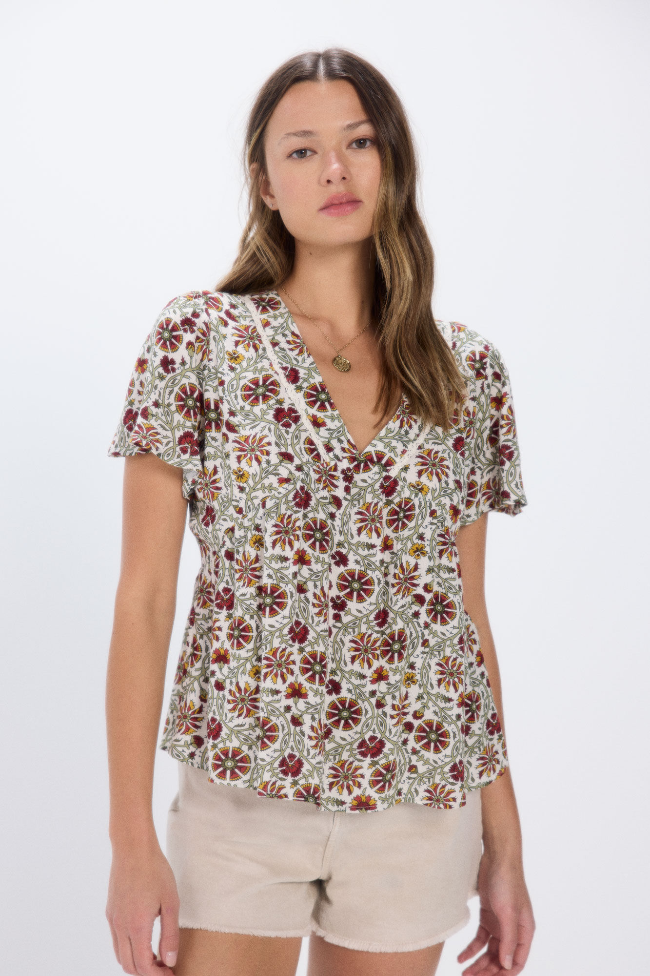Springfield Blusa fluida escote lace