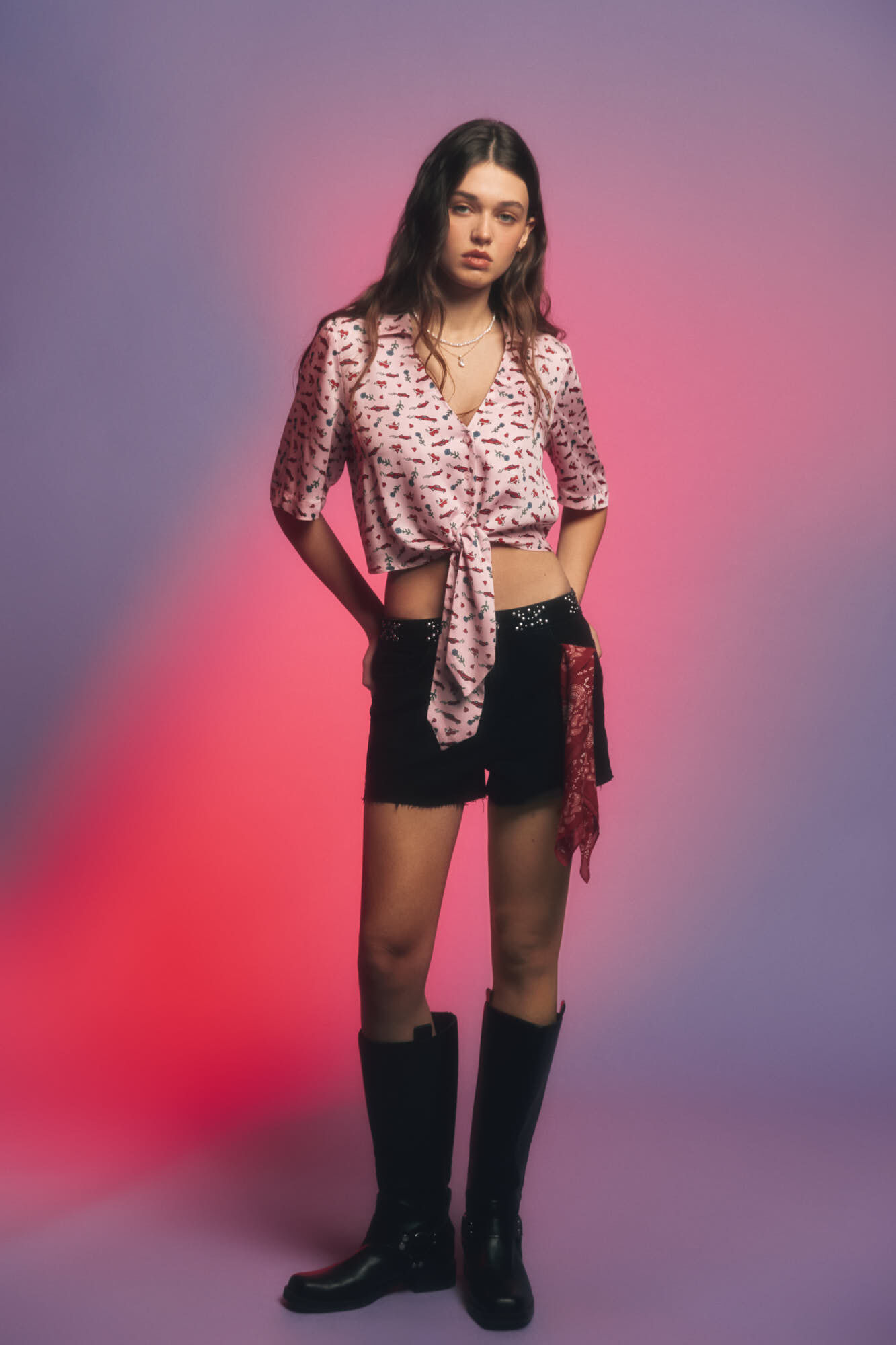 Springfield Blusa estampada nudo fucsia