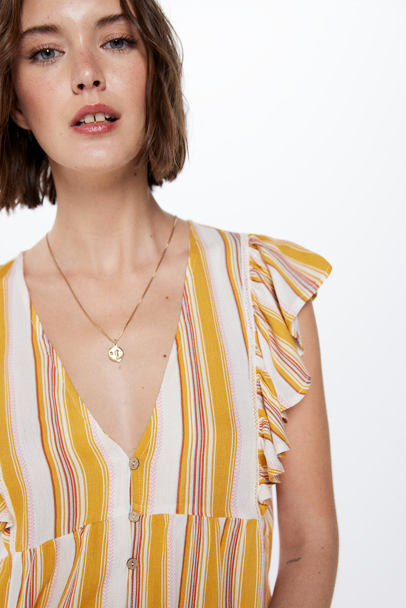 Springfield Blusa Bambula Volantes Rayas amarillo