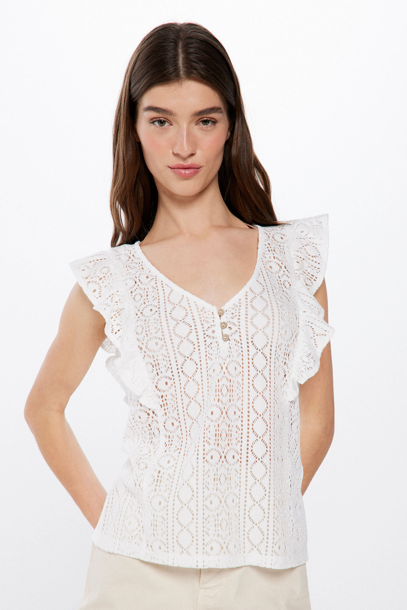 Springfield Playera Crochet Escote Botones