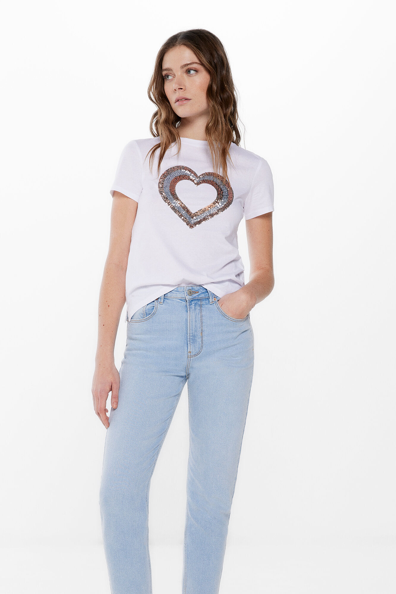 Springfield Playera dibujo lentejuelas natural