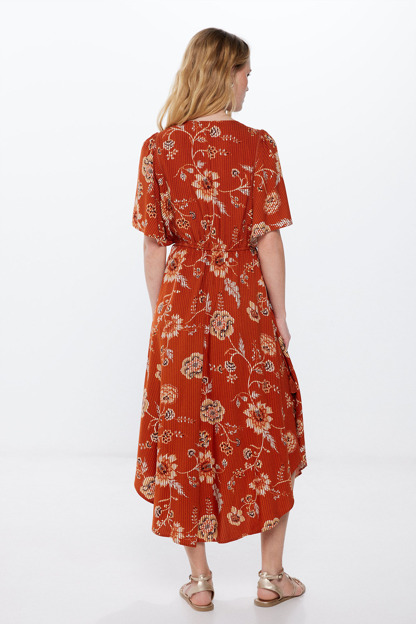 Springfield Vestido Midi Estampado Asim&eacute;trico caf&eacute;