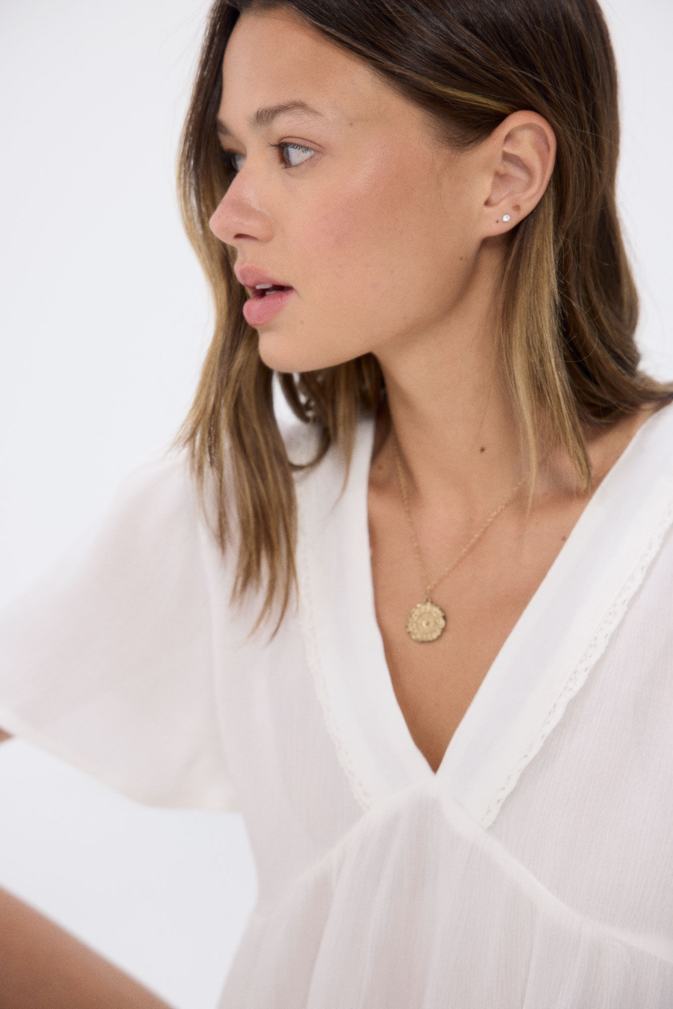 Springfield Blusa fluida escote lace natural