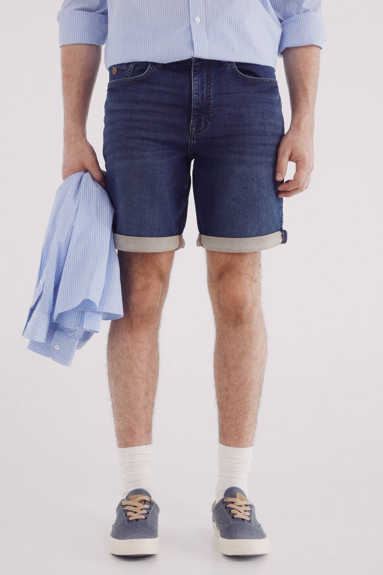 Springfield Bermuda vaquera en knit denim oscuro slim fit turquesa