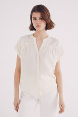 Springfield Blusa escote pico algod&oacute;n lino amarillo